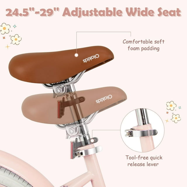 OLAKIDS Kids Bike, 14 16 18 Inch Toddlers Bike with Removable Training Wheels and Rattan Basket, Safety Bell, Adjustable Seat and Handlebar, Children's Bicycle for Girls Boys Age 3-8