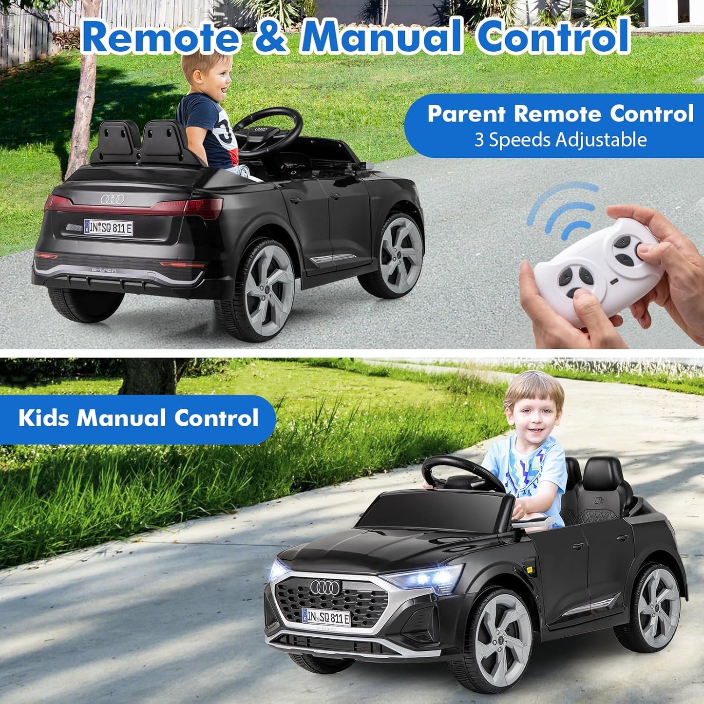 Licensed Audi SQ8 Ride on Car by OLAKIDS, Battery Powered Electric Vehicle for with Remote Control, Adjustable Music, LED Lights, Suspension, Driving Toy Gift for Kids Toddler Age 3+
