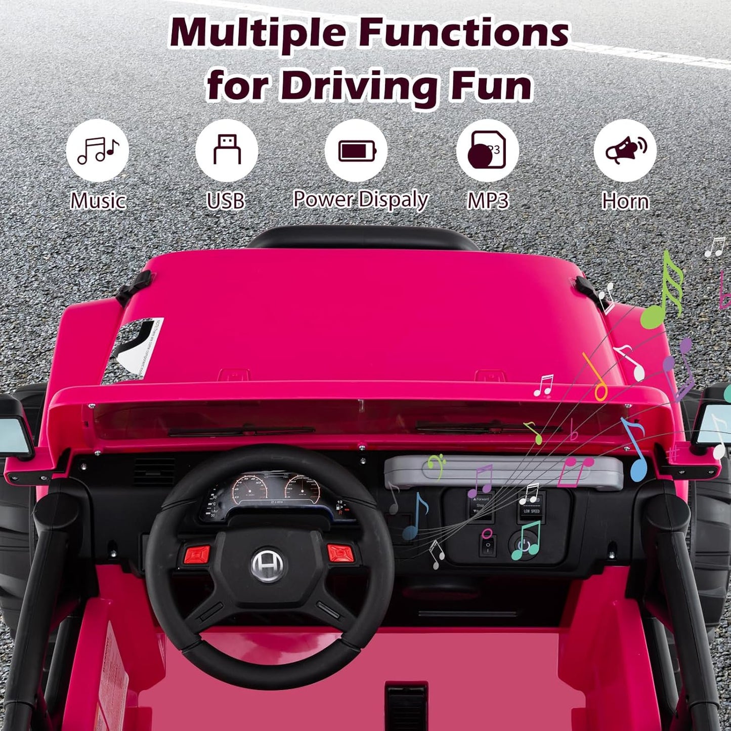 OLAKIDS Ride on Truck, 12V Battery Powered Electric Vehicle for Kids with Remote Control, Power Display, LED Lights, Story, Suspension System, MP3, Ride on Toy for 3+ Boys Girls