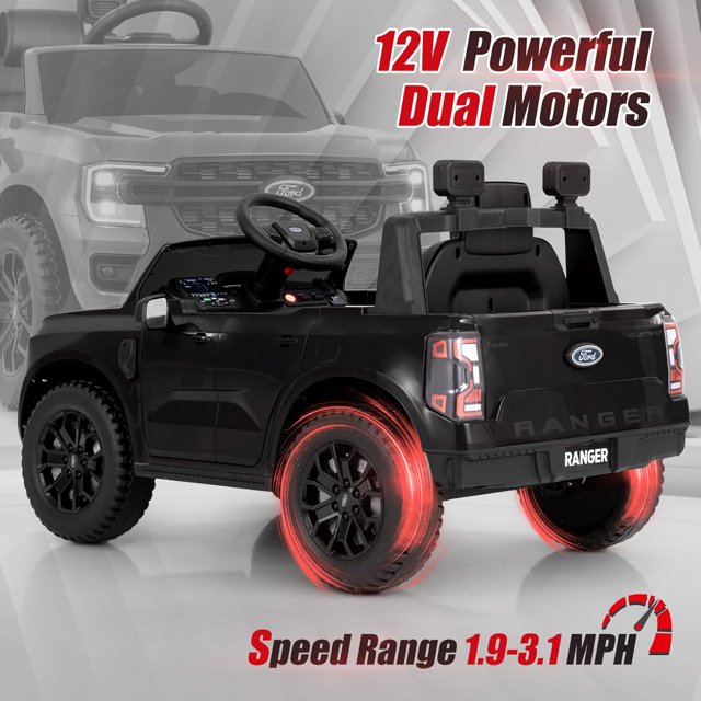 Licensed Ford Ranger Ride on Car for Kids by OLAKIDS, 12V Electric Vehicle with Remote Control, Toddlers Battery Powered Toy Gift with 2 Speeds, Wheels Suspension, Storage Space, Bluetooth USB