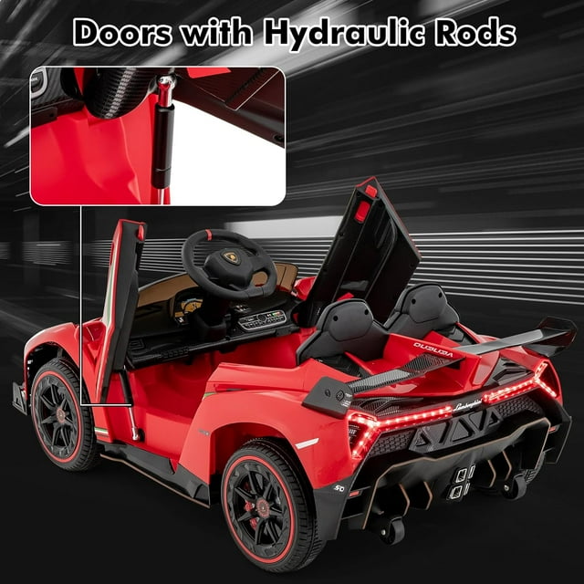 OLAKIDS 2 Seater Kids Ride on Car, 12V 4WD Licensed Lamborghini Veneno Powered Electric Vehicle with Hydraulic Doors, Rocking Mode, Adjustable Speeds, Remote Control, MP3, Headlight