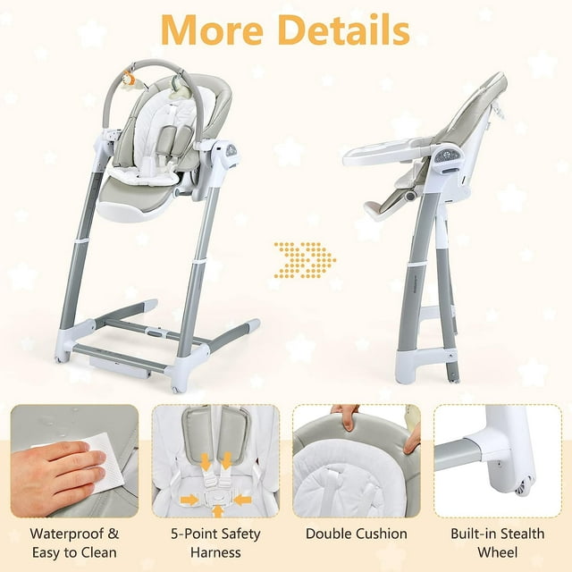 OLAKIDS 3 in 1 Baby High Chair, Electric Baby Swing, Infant Dining Booster Seat, Multifunction Highchair for Toddlers