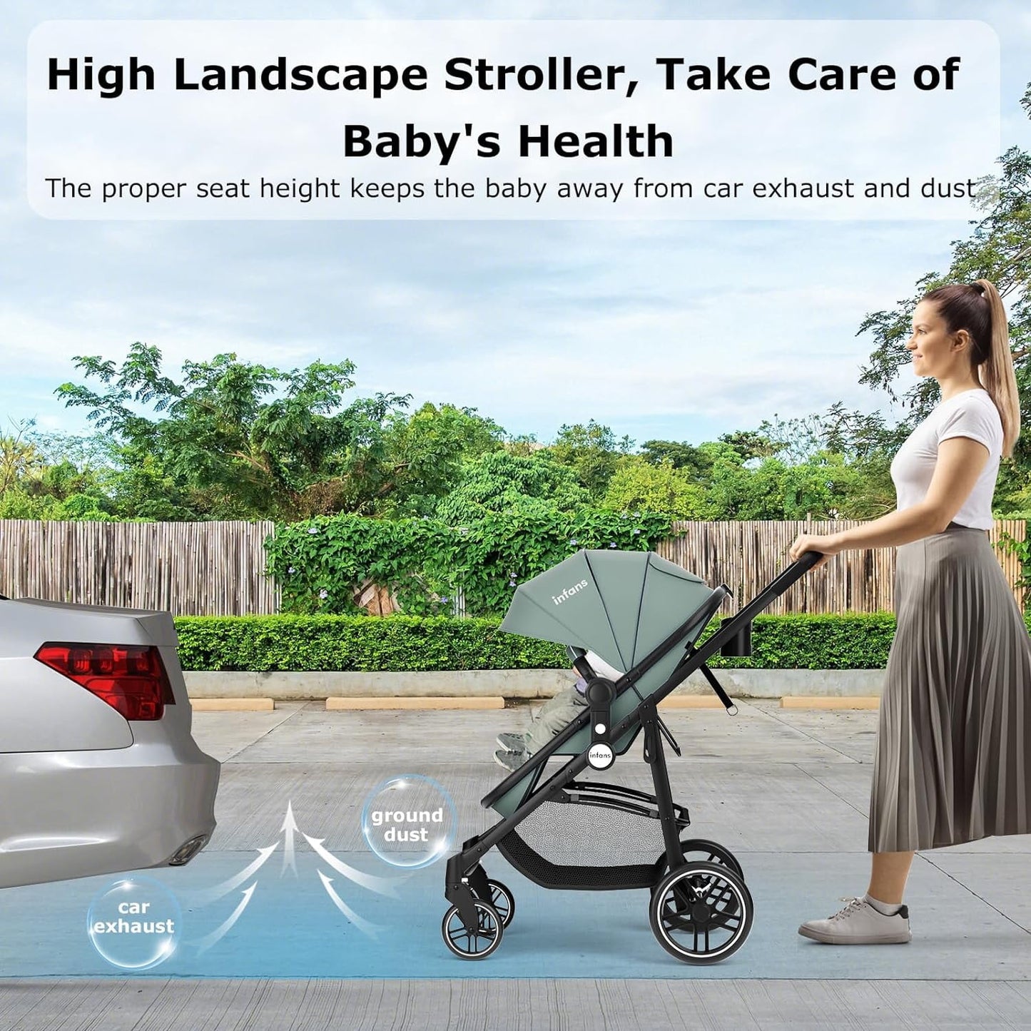 OLAKIDS 2 in 1 Baby Stroller, High Landscape Infant Stroller & Reversible Bassinet Pram, Foldable Pushchair