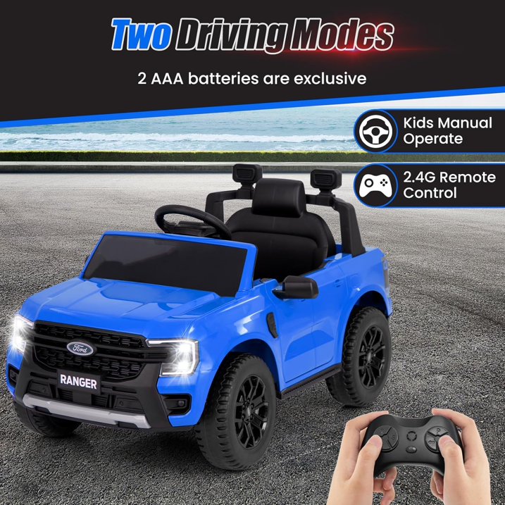 Licensed Ford Ranger Ride on Car for Kids by OLAKIDS, 12V Electric Vehicle with Remote Control, Toddlers Battery Powered Toy Gift with 2 Speeds, Wheels Suspension, Storage Space, Bluetooth USB