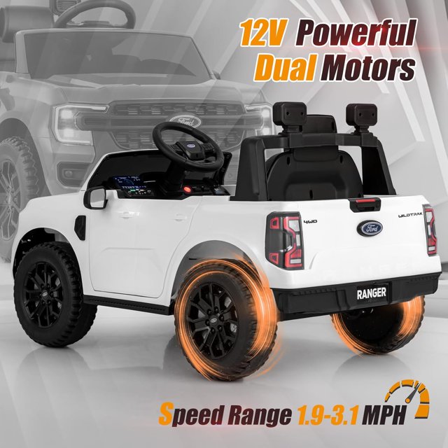 Licensed Ford Ranger Ride on Car for Kids by OLAKIDS, 12V Electric Vehicle with Remote Control, Toddlers Battery Powered Toy Gift with 2 Speeds, Wheels Suspension, Storage Space, Bluetooth USB