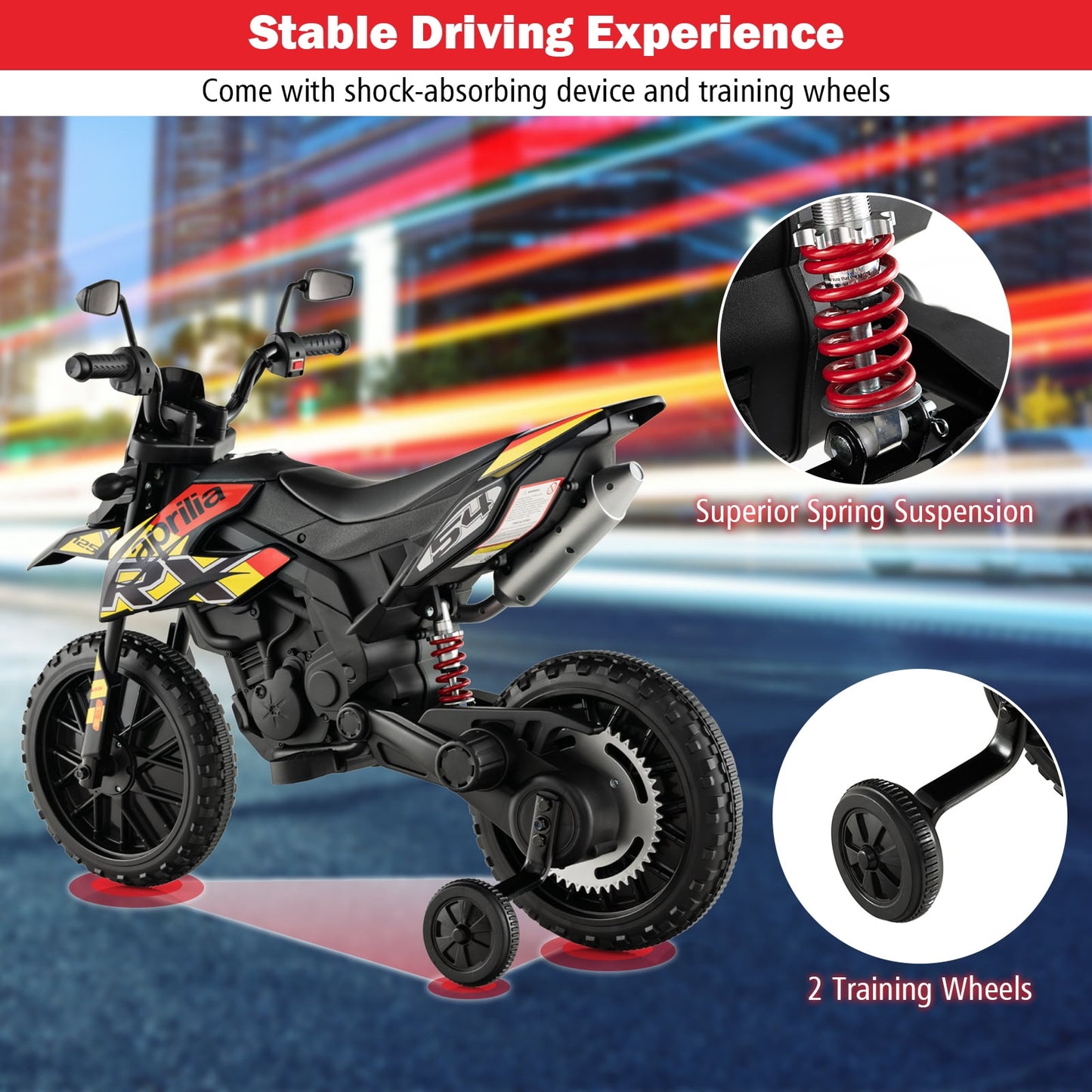 OLAKIDS Kids Motorcycle 12V, Electric Ride-on Motorbike for Toddlers with Training Wheels