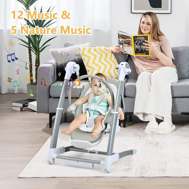 OLAKIDS 3 in 1 Baby High Chair, Electric Baby Swing, Infant Dining Booster Seat, Multifunction Highchair for Toddlers