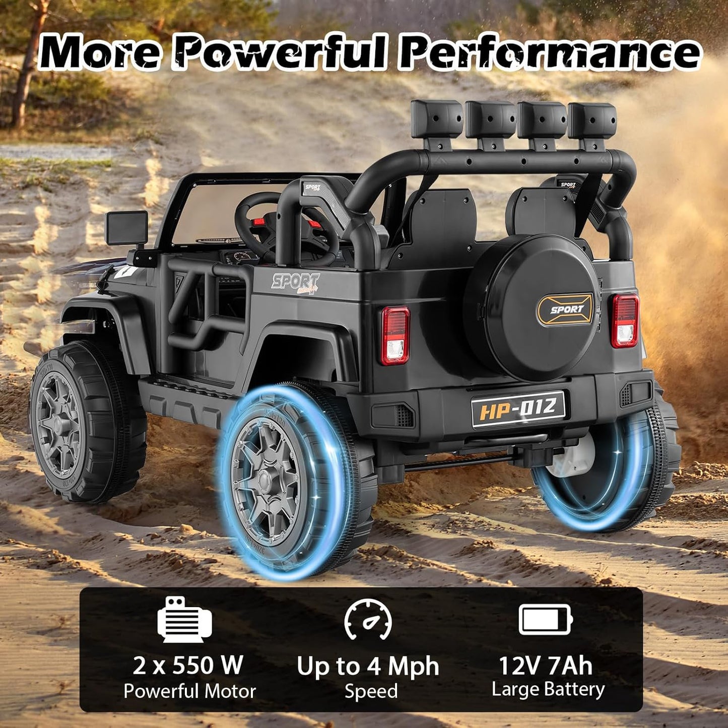 OLAKIDS Ride on Truck, 12V Battery Powered Electric Vehicle for Kids with Remote Control, Power Display, LED Lights, Story, Suspension System, MP3, Ride on Toy for 3+ Boys Girls