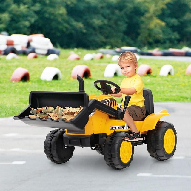 OLAKIDS Kids Ride on Car, 12V Electric Excavator Vehicle Construction Truck with Remote Control, Adjustable Bucket, Toddlers Battery Powered Bulldozer Tractor with 2 Speeds, Music, Bluetooth, USB, MP3