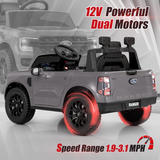 Licensed Ford Ranger Ride on Car for Kids by OLAKIDS, 12V Electric Vehicle with Remote Control, Toddlers Battery Powered Toy Gift with 2 Speeds, Wheels Suspension, Storage Space, Bluetooth USB