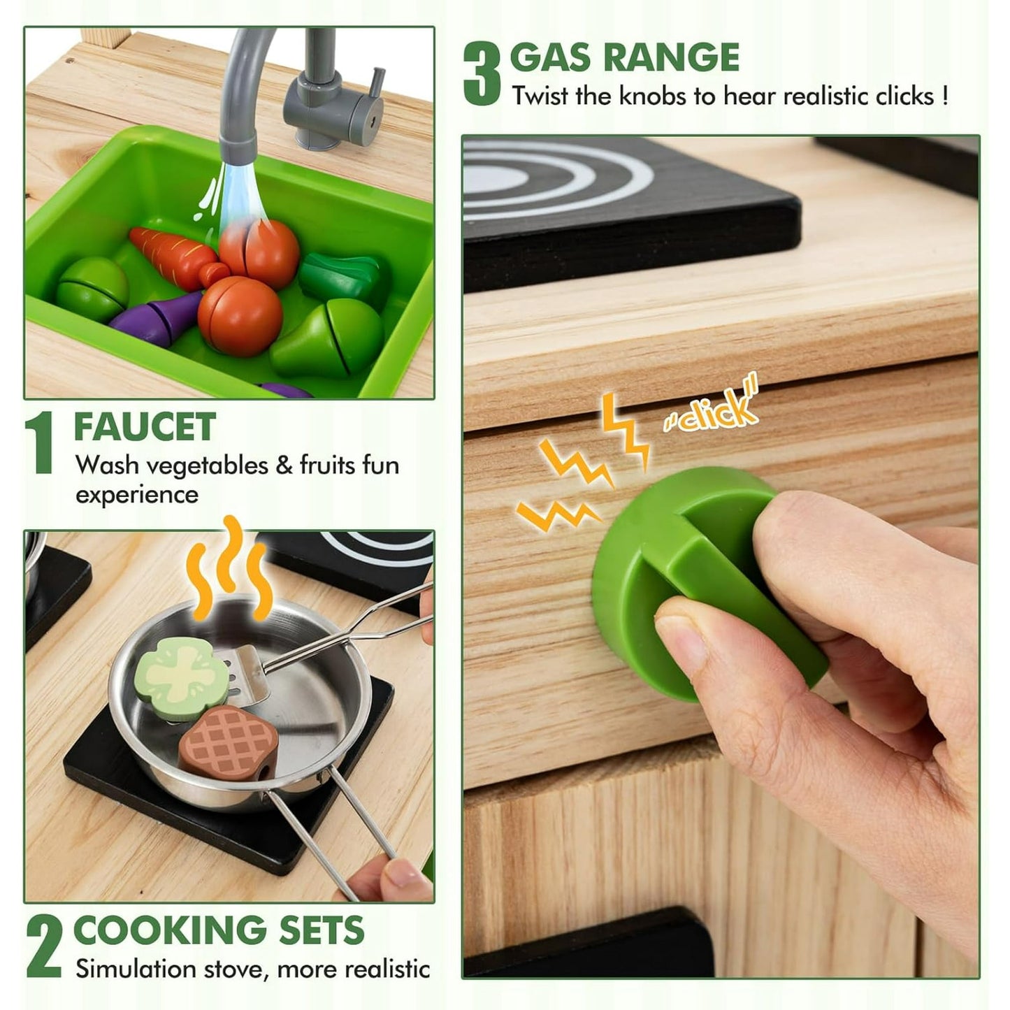 OLAKIDS Mud Kitchen, Outdoor Toys Play Kitchen with Awning Faucet Stoves Removable Sink Cooking Accessories Wooden Kids Kitchen Playset Backyard Garden Toys Gift for Boys Girls Ages 3+