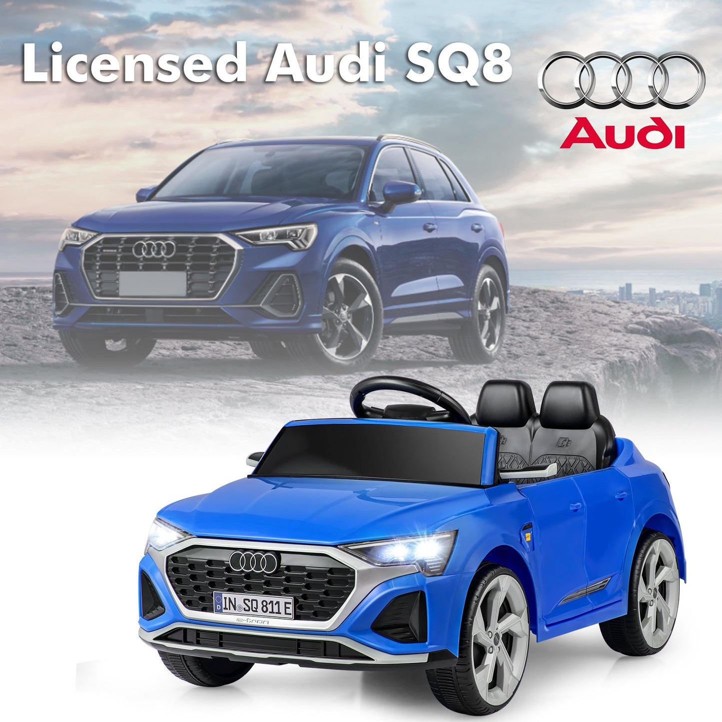 Licensed Audi SQ8 Ride on Car by OLAKIDS, Battery Powered Electric Vehicle for with Remote Control, Adjustable Music, LED Lights, Suspension, Driving Toy Gift for Kids Toddler Age 3+