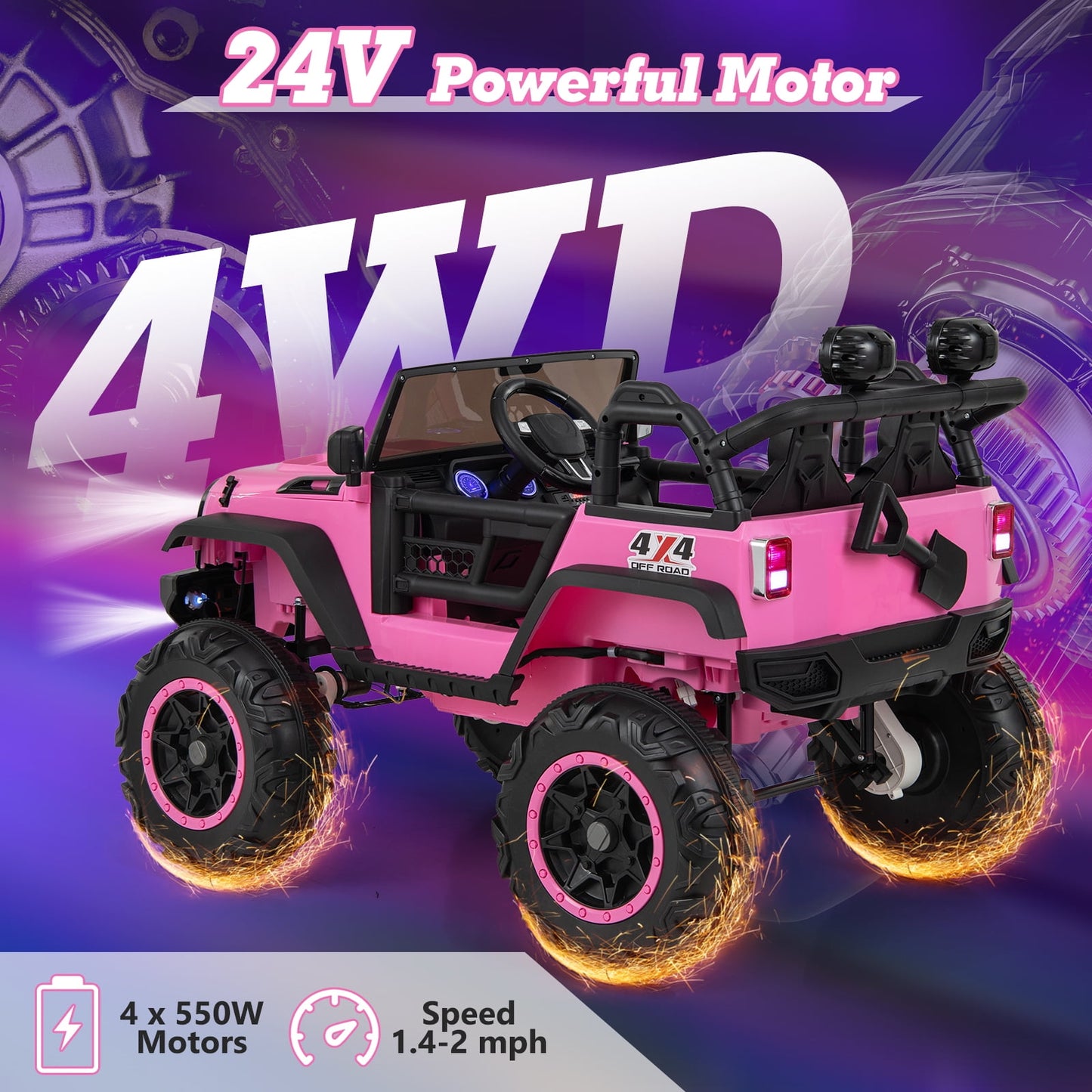 OLAKIDS 24V 2 Seater Kids Ride on Truck, 2WD/4WD Battery Powered Vehicle Toddler Powerful Car with Remote Control, Music, USB, MP3, Electric Toy for 3+ Boys and Girls