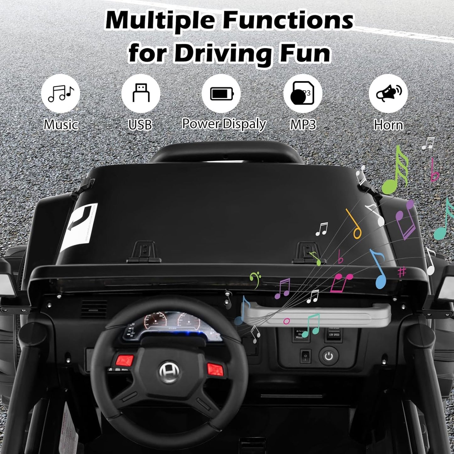 OLAKIDS Ride on Truck, 12V Battery Powered Electric Vehicle for Kids with Remote Control, Power Display, LED Lights, Story, Suspension System, MP3, Ride on Toy for 3+ Boys Girls