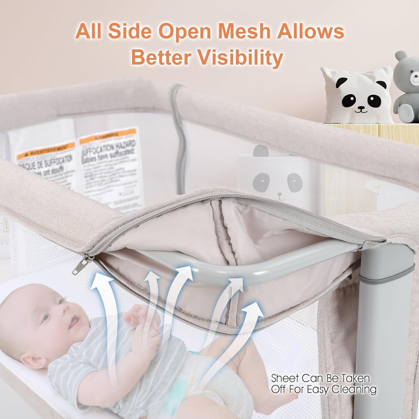 INFANS 3 in 1 Baby Bassinets, Bedside Sleeper for Newborn, Folding Crib with Mattress, Travel Bag, Wheels, 4-Sided Mesh, Easy to Assemble Cradle Co Sleeper Stationary, Rock