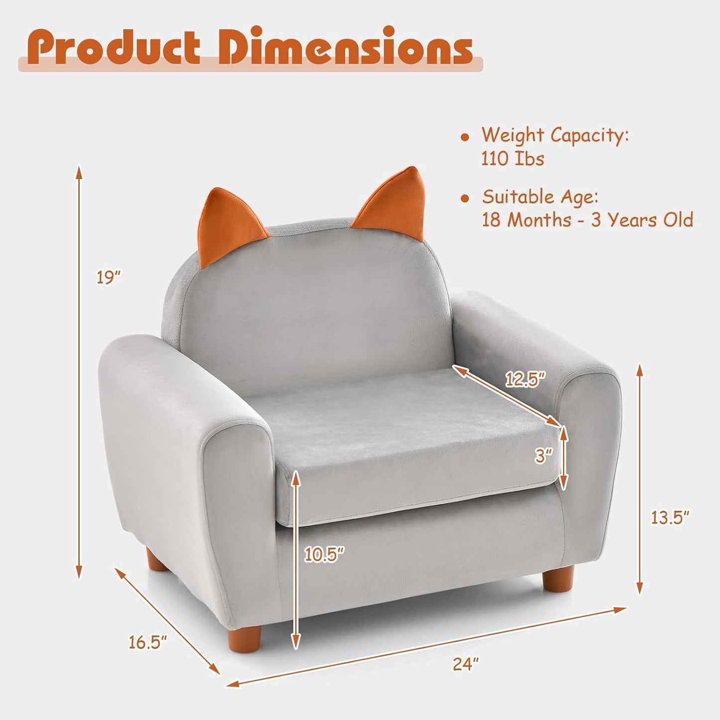 INFANS Kids Sofa with Footstool, 2 Seat Toddler Upholstered Couch, Children Armrest Chair Lounge for Nursery Kindergarten Kids Room Boys Girls, Sturdy Wood Construction Velvet Surface