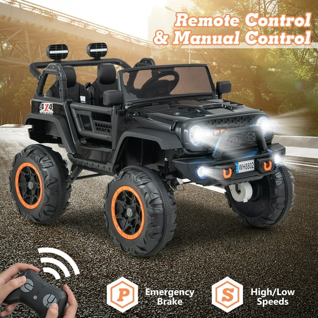 OLAKIDS 24V 2 Seater Kids Ride on Truck, 2WD/4WD Battery Powered Vehicle Toddler Powerful Car with Remote Control, Music, USB, MP3, Electric Toy for 3+ Boys and Girls