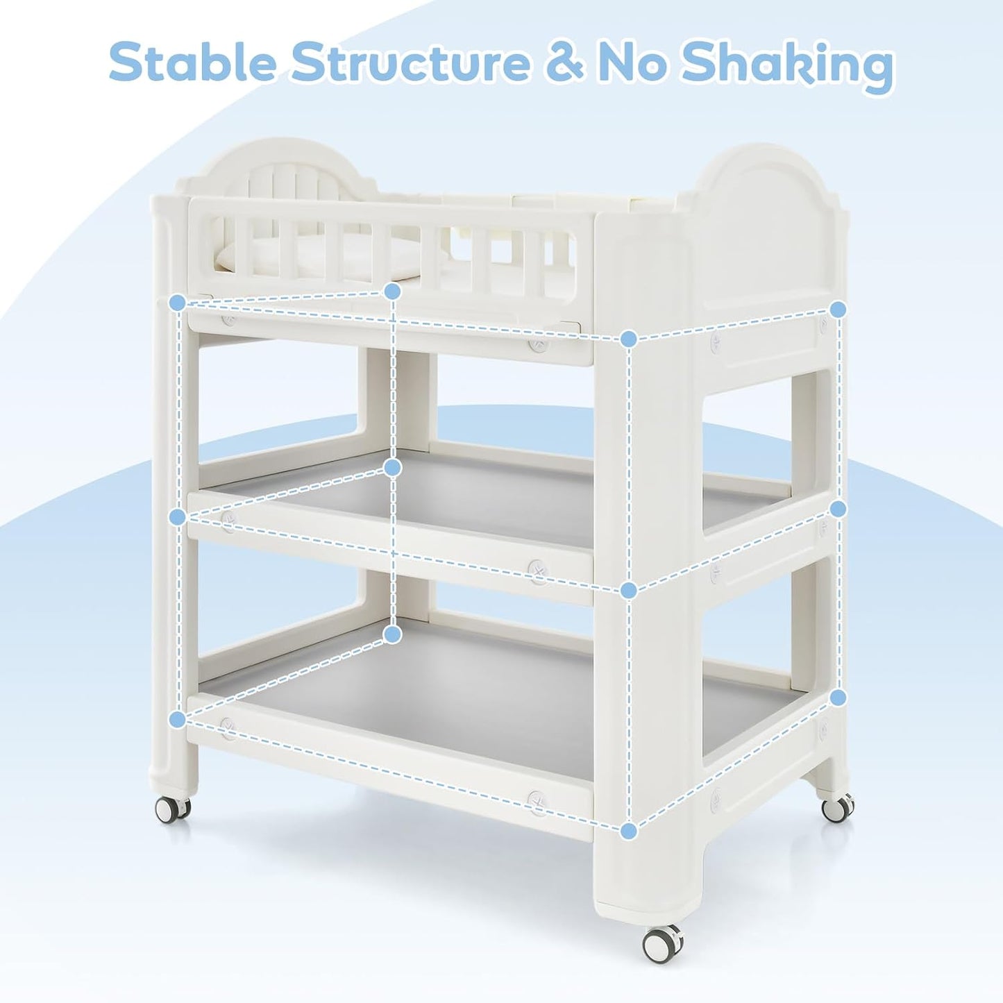 INFANS Baby Changing Table, Diaper Dresser Station with Latex Pad and Pillow, 3 Hanging Boxes, 2 Storage Racks, Lockable Wheels, Mobile Nursery Organizer for Newborn Infant (with Boxes)