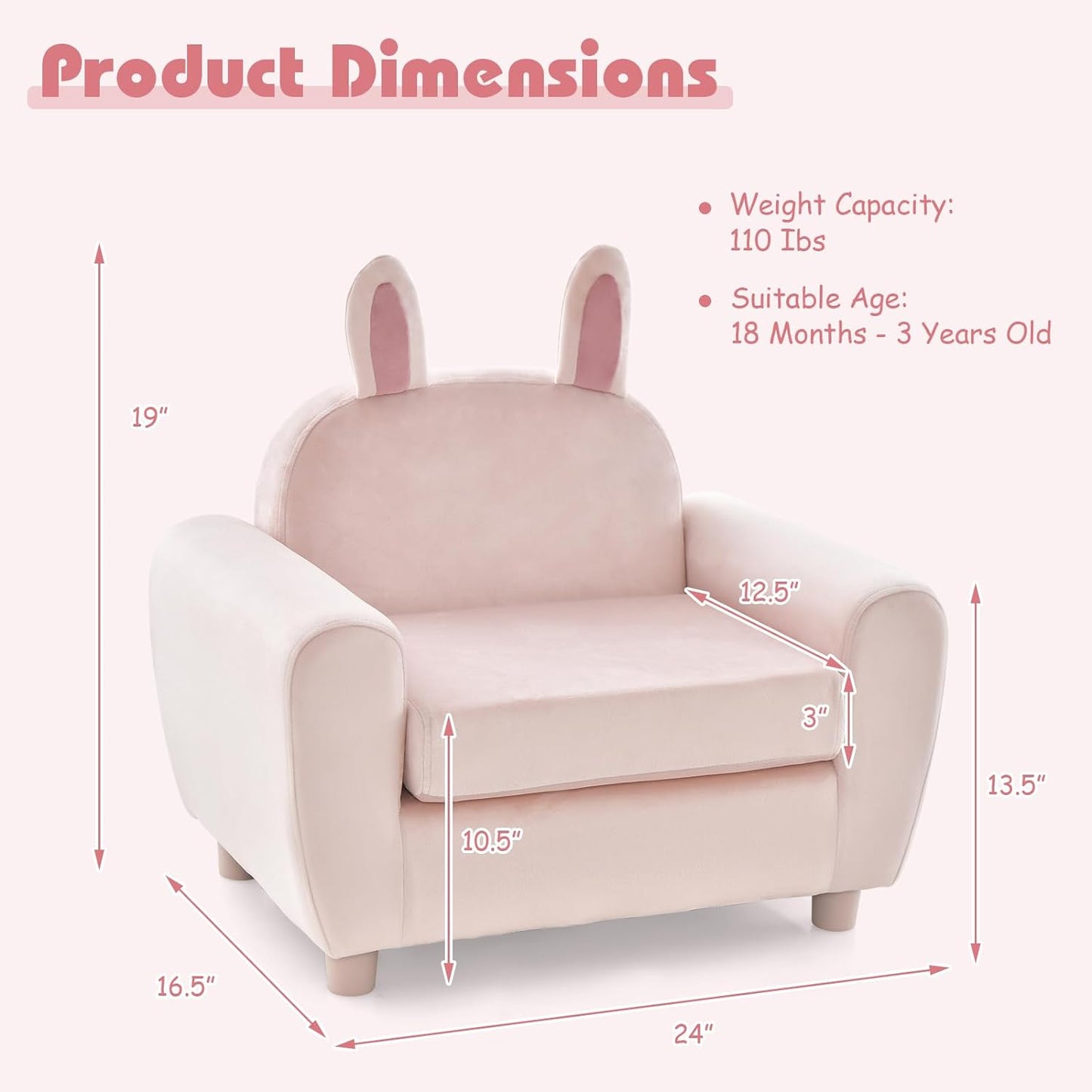INFANS Kids Sofa with Footstool, 2 Seat Toddler Upholstered Couch, Children Armrest Chair Lounge for Nursery Kindergarten Kids Room Boys Girls, Sturdy Wood Construction Velvet Surface
