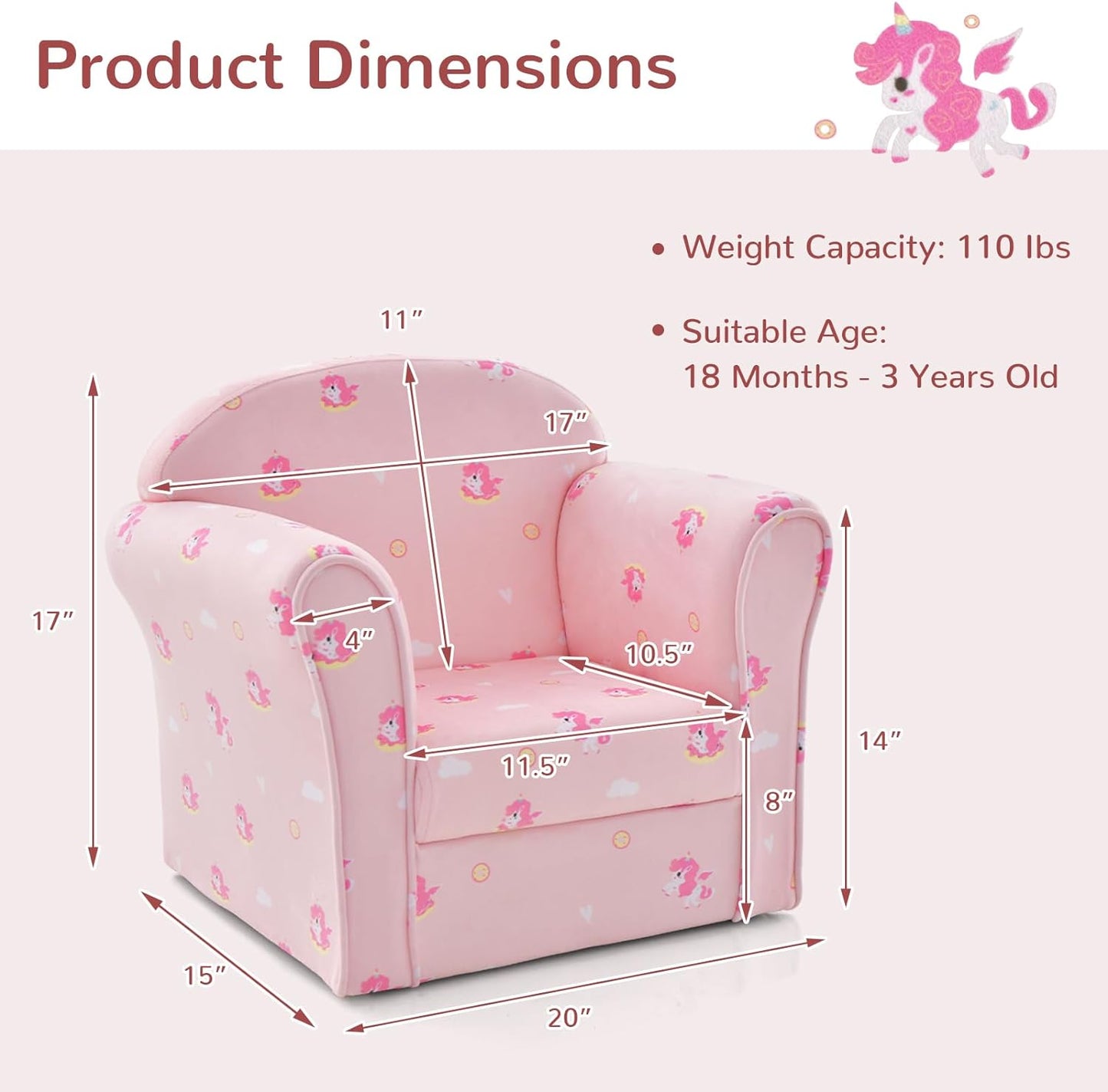 INFANS Kids Sofa, Toddler Armchair Chair with Sturdy Wood Construction Cartoon Pattern, Upholstered Children Armrest Couch for Nursery Kindergarten Playroom Preschool, Gift for Boys Girls