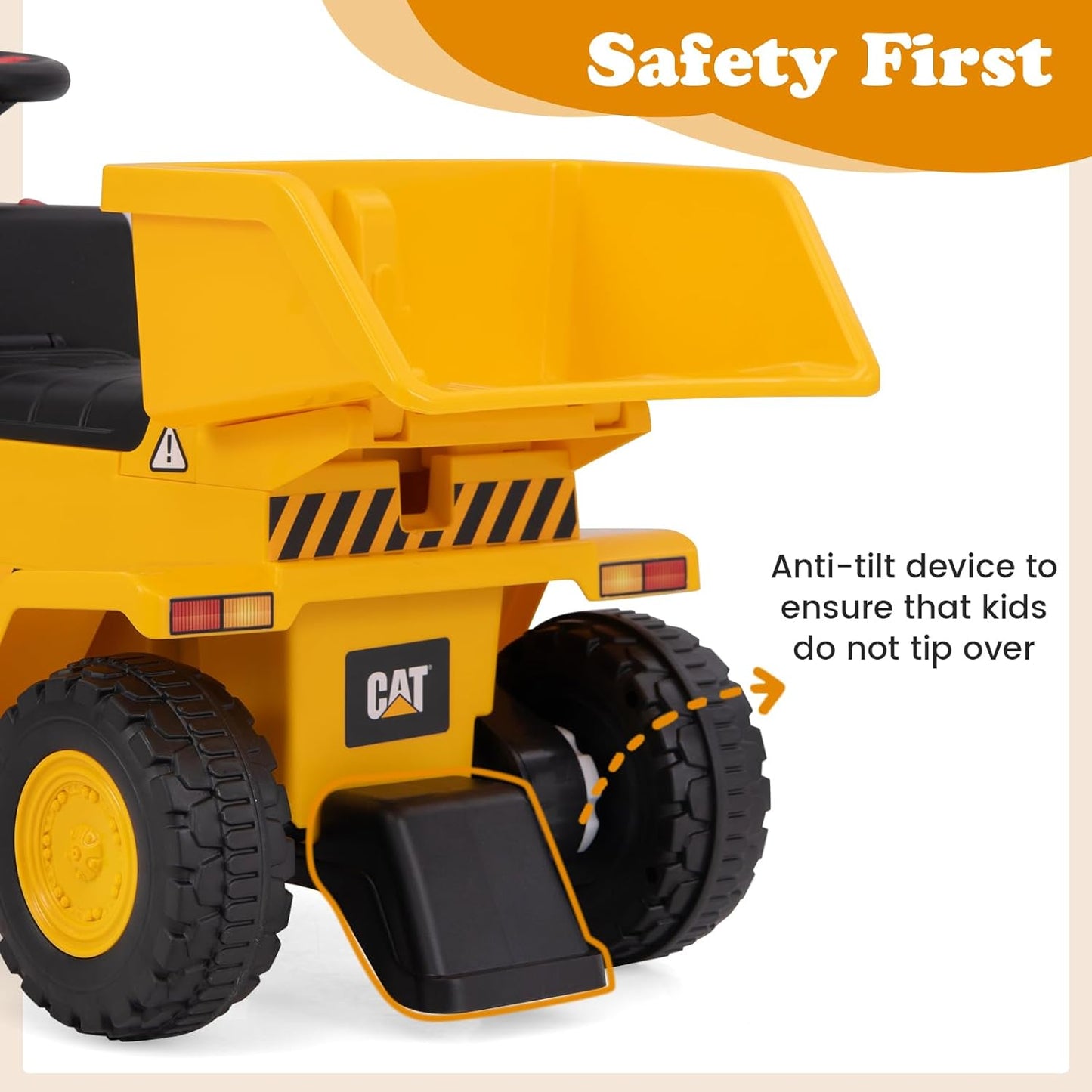Licensed Cat Ride on Car by OLAKIDS, 6V Dump Truck Battery Powered Construction Electric Vehicle with Horn, Headlight, Bucket, Ride on Toys Gift for Kids Toddler Age 1.5-3