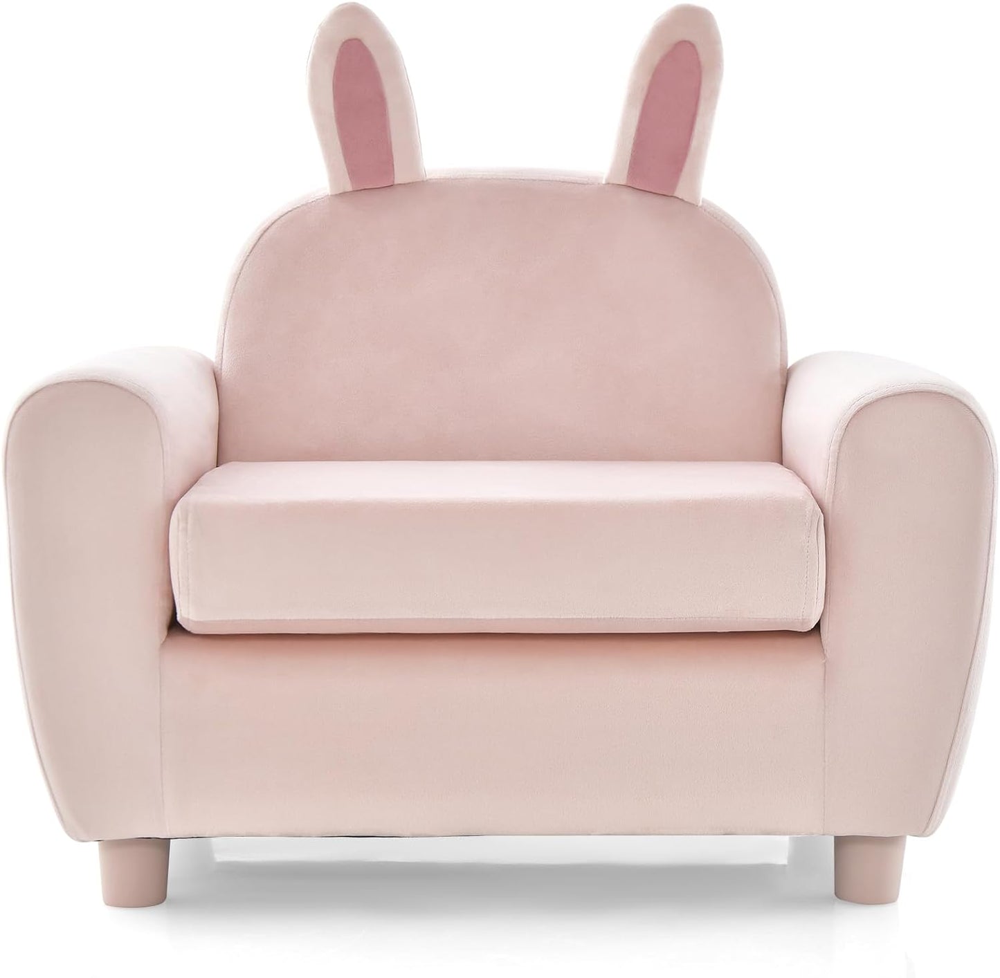 INFANS Kids Sofa with Footstool, 2 Seat Toddler Upholstered Couch, Children Armrest Chair Lounge for Nursery Kindergarten Kids Room Boys Girls, Sturdy Wood Construction Velvet Surface