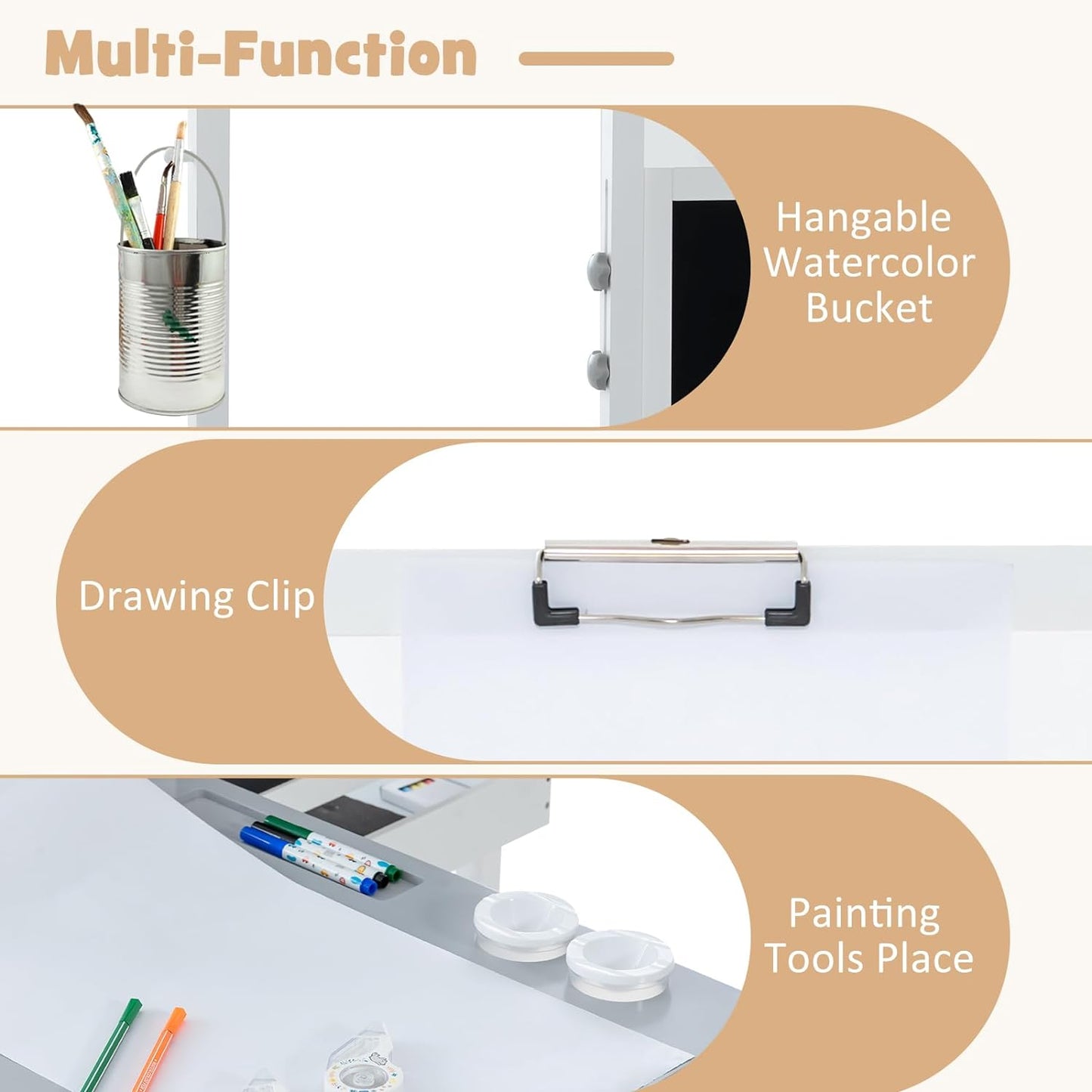 INFANS 3 in 1 Kids Art Table and Chair Set, Toddler Craft and Play Wood Activity Desk with Double-Sided Easel Blackboard Whiteboard, Paper Roll for Writing, Children Furniture for Daycare Nursery