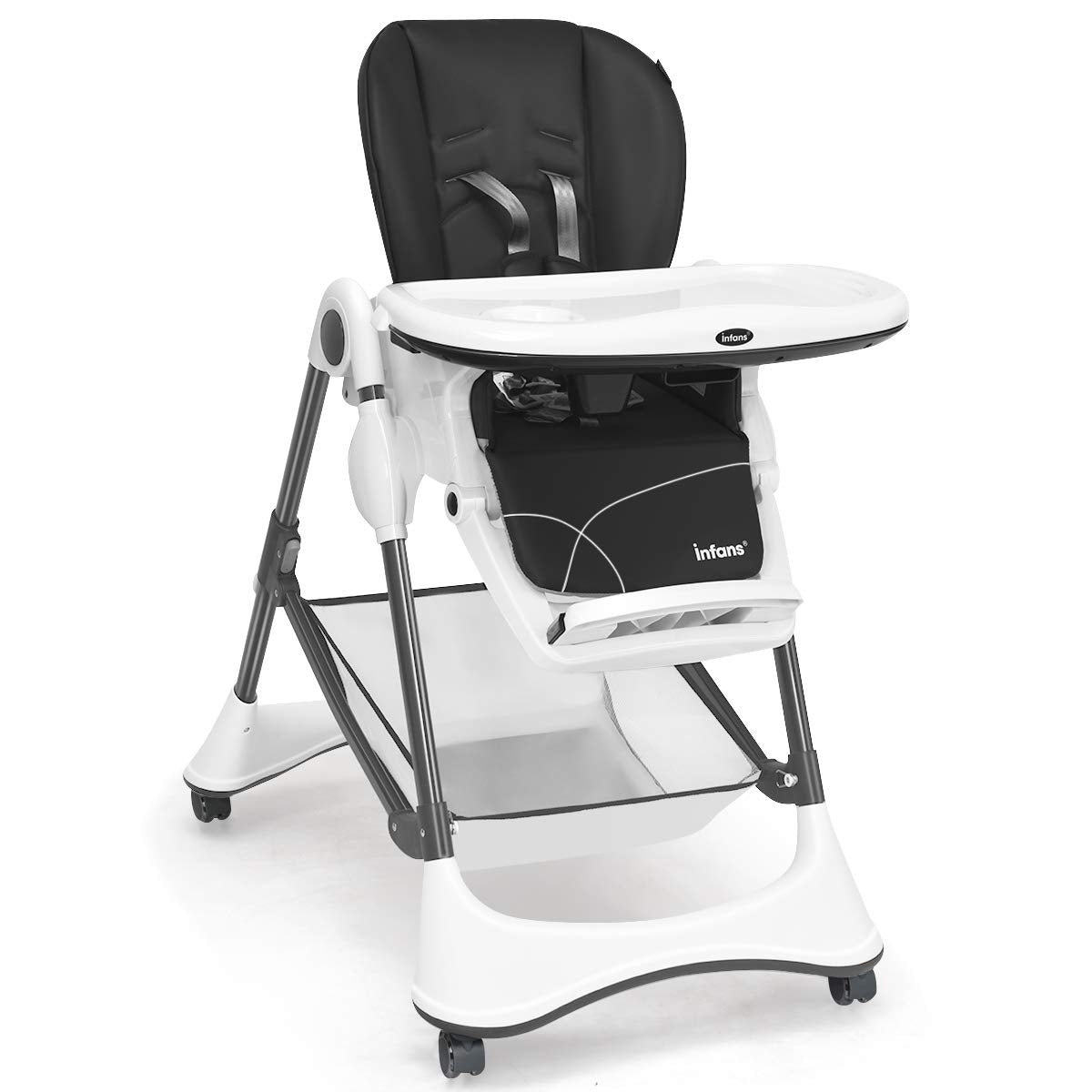 INFANS High Chair with One-Hand Removable Tray, 4 Lockable Wheels & Large Storage Basket - Multi-Adjustable Height, Recline & Footrest, Removable Cushion, Foldable for Baby, Infant& Toddler