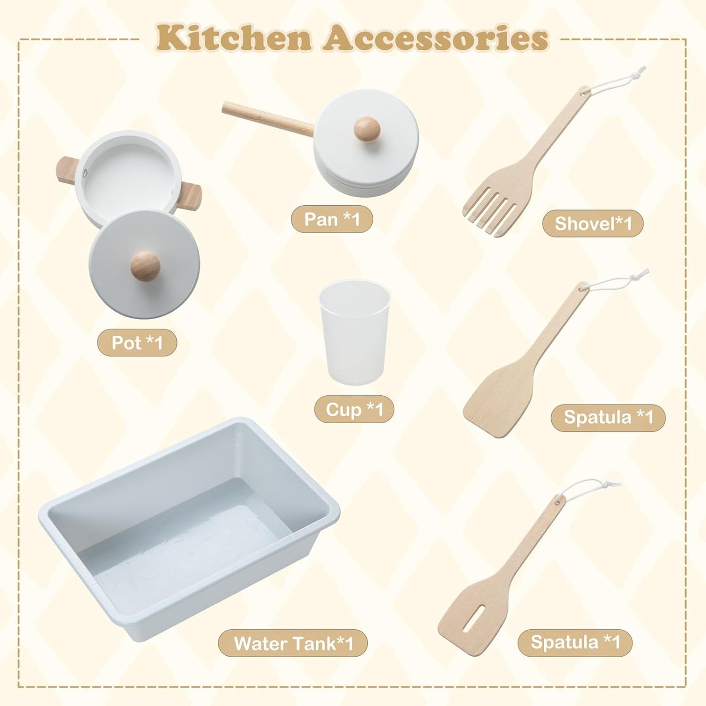 INFANS Kid Kitchen Playset, Toddler Wooden Pretend Cooking Set with Realistic Light & Sound, Stove, Sink, Microwave, Storage Cabinet, Play Kitchen Toy Set for Children Boys Girls
