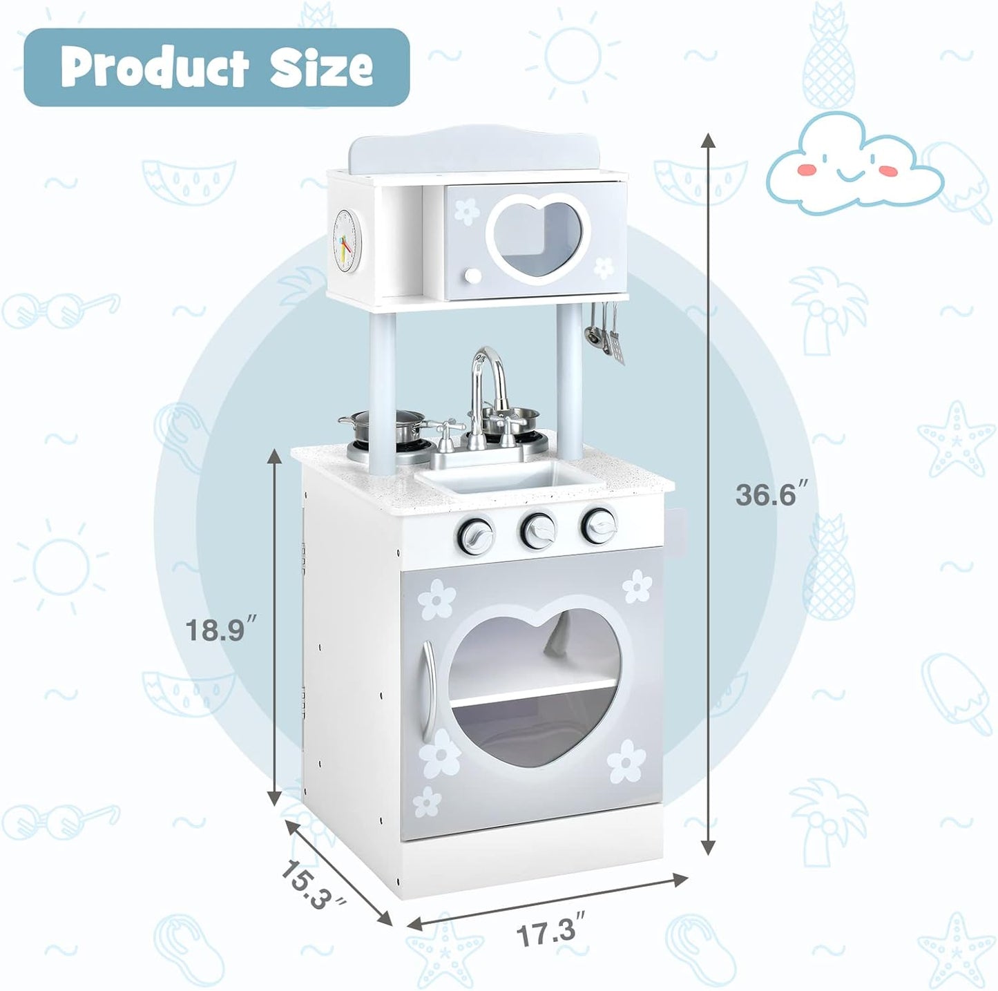 INFANS 2 in 1 Kids Play Kitchen and Restaurant, Double Sided Toddler Wooden Pretend Cooking Set with Stove Sink Microwave Storage Cabinet, Simulation Kitchen Toy Set for Boys Girls (Classic)