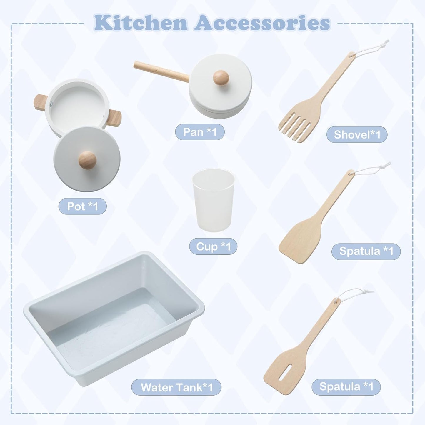 INFANS Kid Kitchen Playset, Toddler Wooden Pretend Cooking Set with Realistic Light & Sound, Stove, Sink, Microwave, Storage Cabinet, Play Kitchen Toy Set for Children Boys Girls