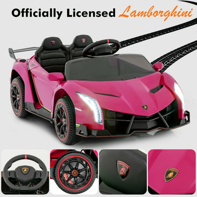 OLAKIDS 2 Seater Kids Ride on Car, 12V 4WD Licensed Lamborghini Veneno Powered Electric Vehicle with Hydraulic Doors, Rocking Mode, Adjustable Speeds, Remote Control, MP3, Headlight