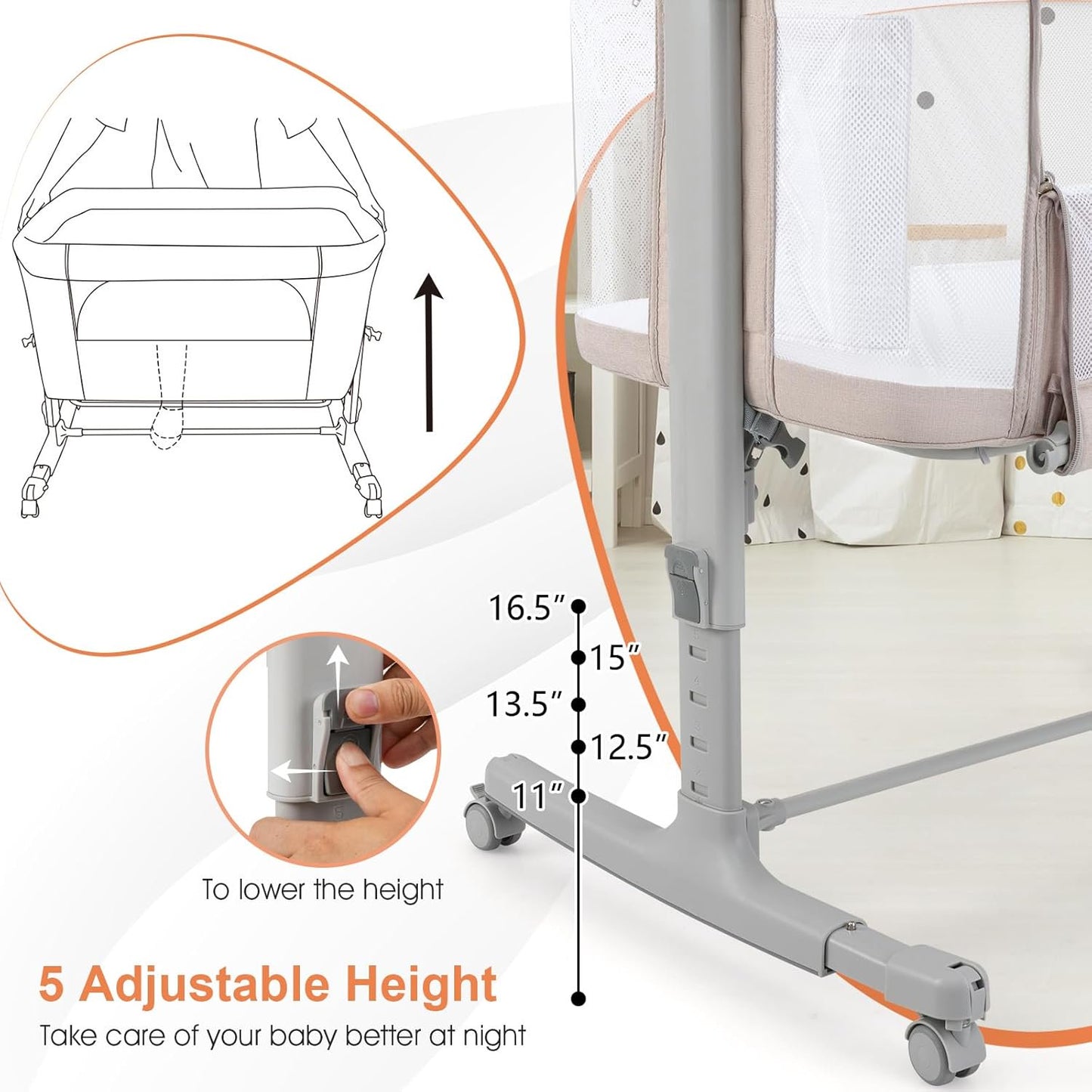 INFANS 3 in 1 Baby Bassinets, Bedside Sleeper for Newborn, Folding Crib with Mattress, Travel Bag, Wheels, 4-Sided Mesh, Easy to Assemble Cradle Co Sleeper Stationary, Rock