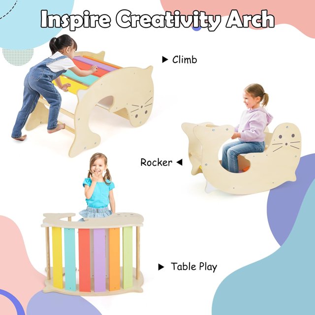 OLAKIDS Climbing Toys for Toddlers, 5 in 1 Foldable Wooden Pikler Montessori Jungle Gym with Ramp Slide Arch Rocker Angle Adjustable Ladder, Indoor Kids Activity Playground Baby Climber