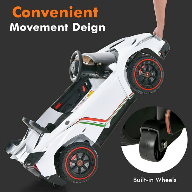 OLAKIDS 2 Seater Kids Ride on Car, 12V 4WD Licensed Lamborghini Veneno Powered Electric Vehicle with Hydraulic Doors, Rocking Mode, Adjustable Speeds, Remote Control, MP3, Headlight