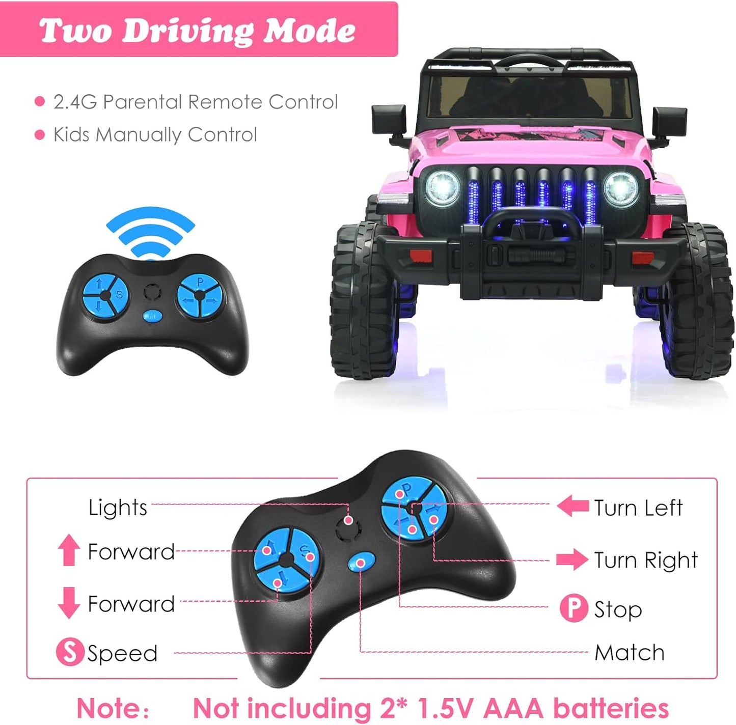 OLAKIDS Kids Ride on Truck, 12V Electric Vehicle with Remote Control, Battery Powered Toddler Car with Music, Horn, 3 Speeds, LED Lights, Bluetooth, USB, Radio