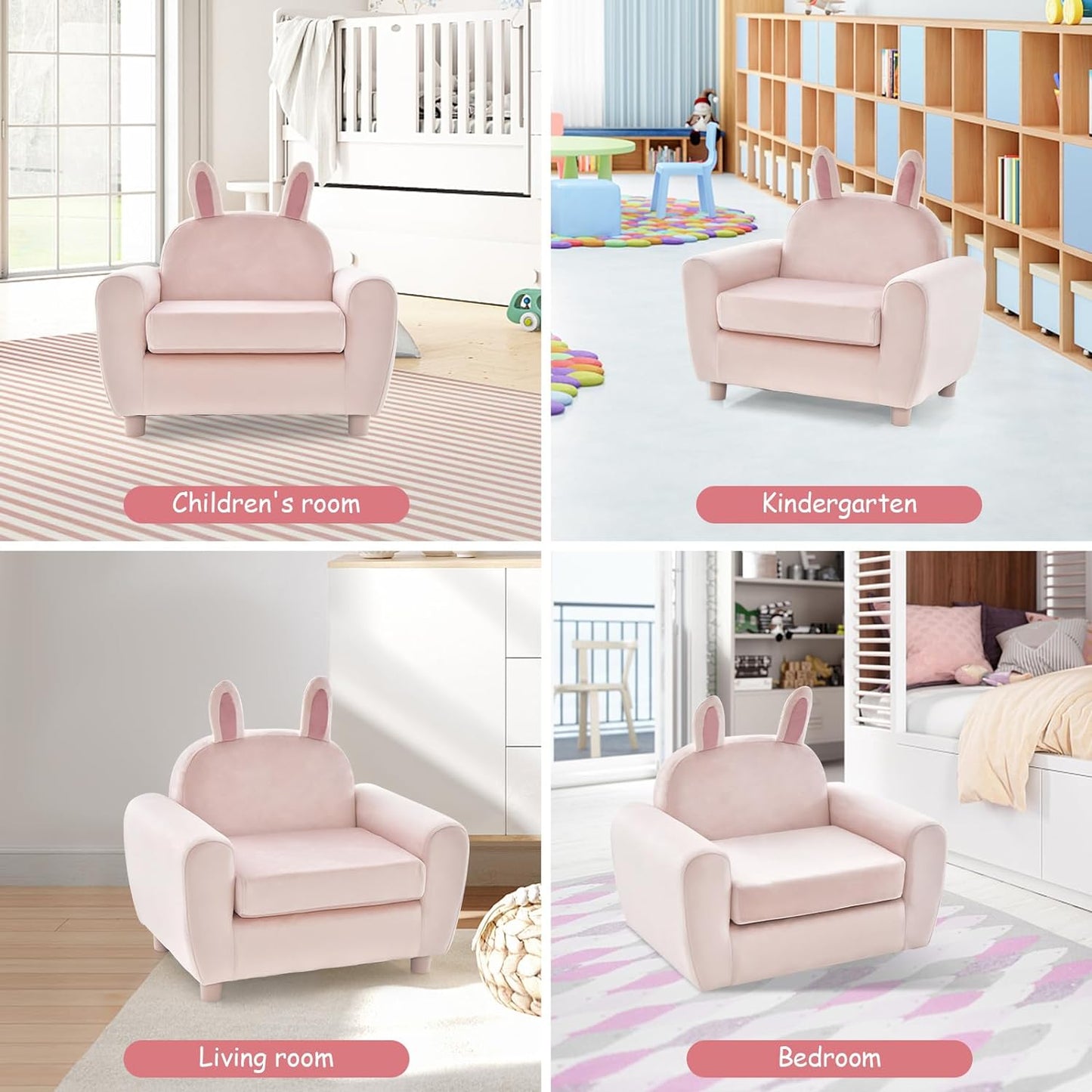INFANS Kids Sofa with Footstool, 2 Seat Toddler Upholstered Couch, Children Armrest Chair Lounge for Nursery Kindergarten Kids Room Boys Girls, Sturdy Wood Construction Velvet Surface