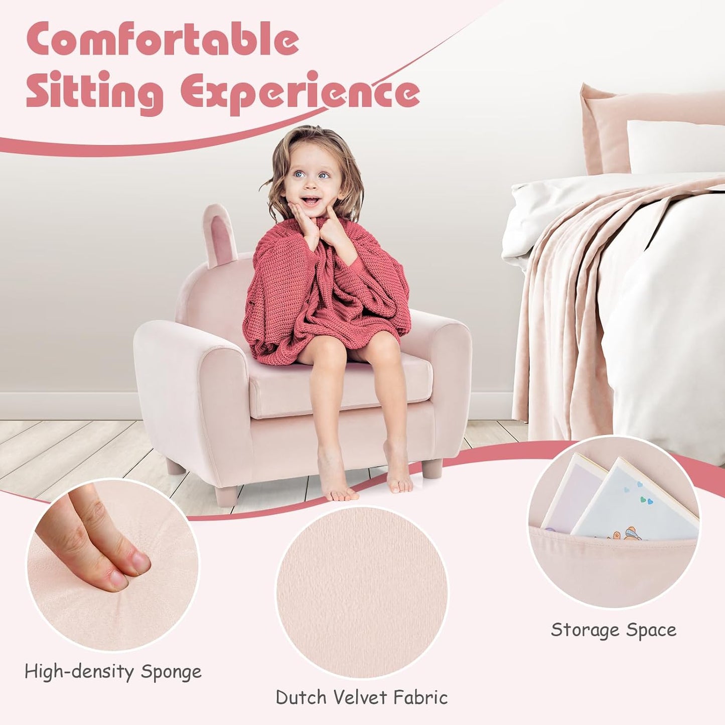 INFANS Kids Sofa with Footstool, 2 Seat Toddler Upholstered Couch, Children Armrest Chair Lounge for Nursery Kindergarten Kids Room Boys Girls, Sturdy Wood Construction Velvet Surface
