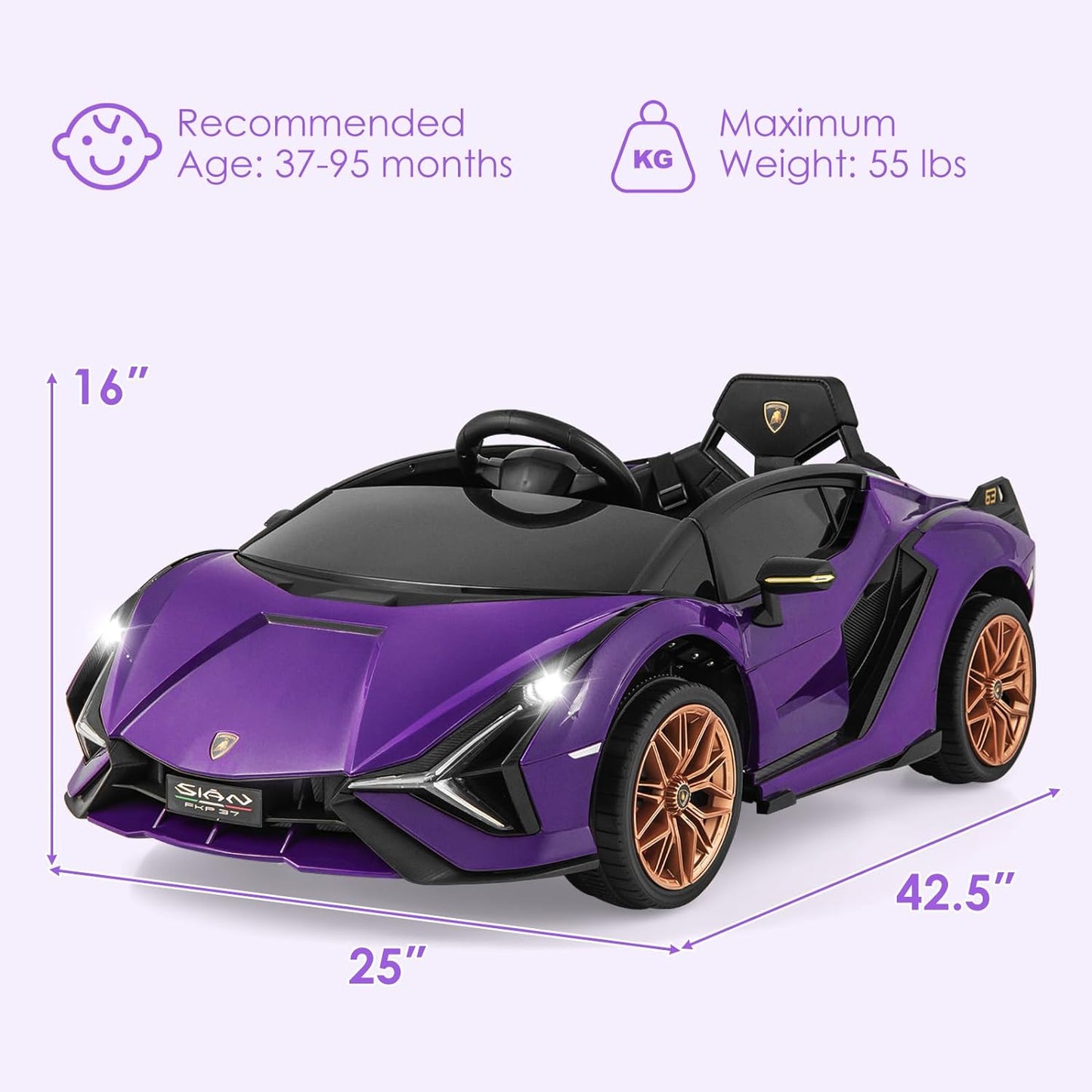 OLAKIDS Licensed Lamborghini Sian Kids Ride on Car with Parent Remote Control, 12V Electric Toy Roadster