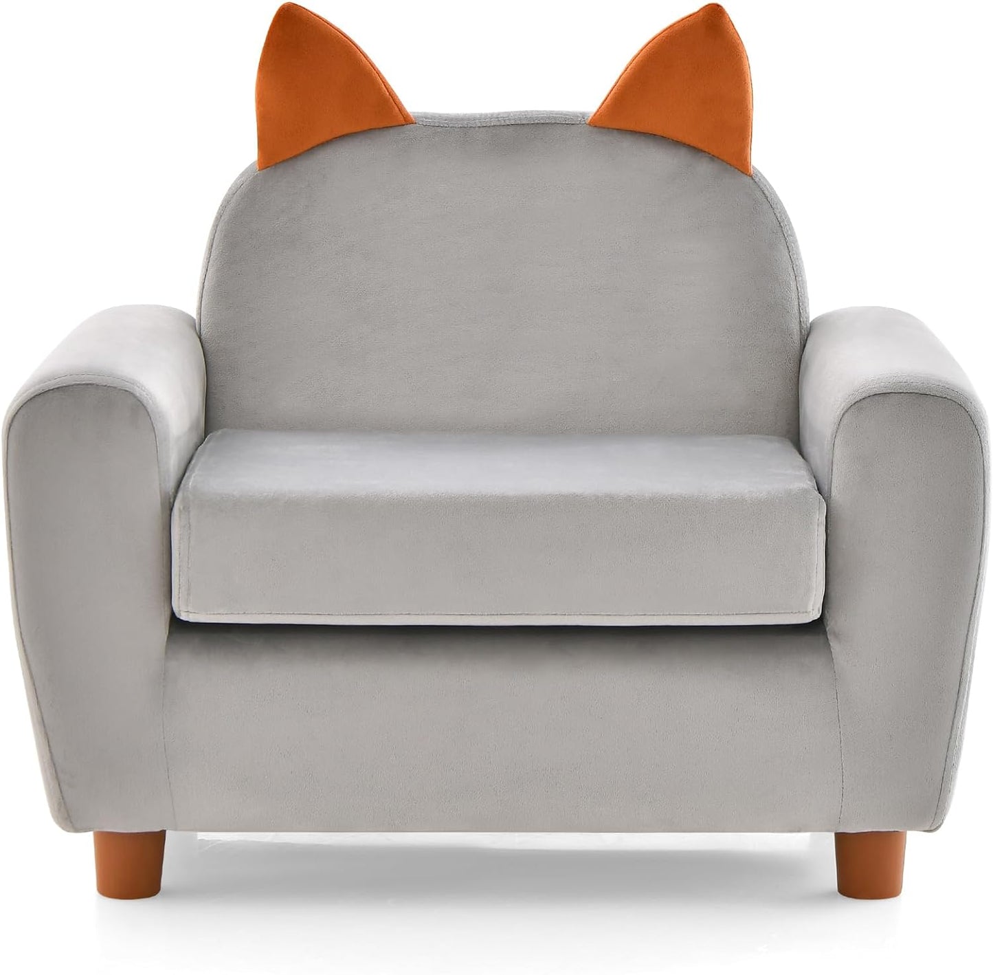 INFANS Kids Sofa with Footstool, 2 Seat Toddler Upholstered Couch, Children Armrest Chair Lounge for Nursery Kindergarten Kids Room Boys Girls, Sturdy Wood Construction Velvet Surface