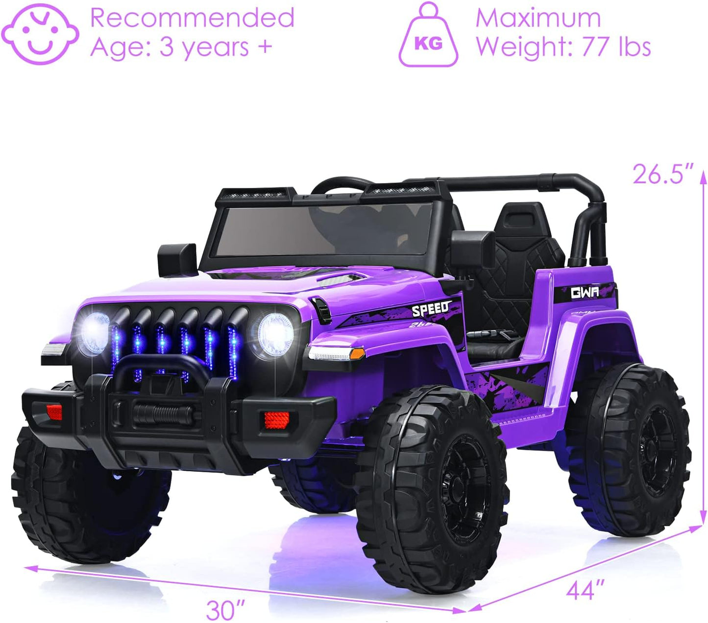 OLAKIDS Kids Ride on Truck, 12V Electric Vehicle with Remote Control, Battery Powered Toddler Car with Music, Horn, 3 Speeds, LED Lights, Bluetooth, USB, Radio