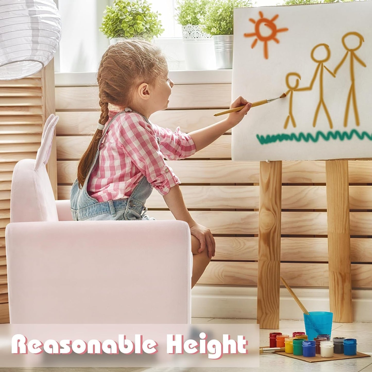 INFANS Kids Sofa with Footstool, 2 Seat Toddler Upholstered Couch, Children Armrest Chair Lounge for Nursery Kindergarten Kids Room Boys Girls, Sturdy Wood Construction Velvet Surface