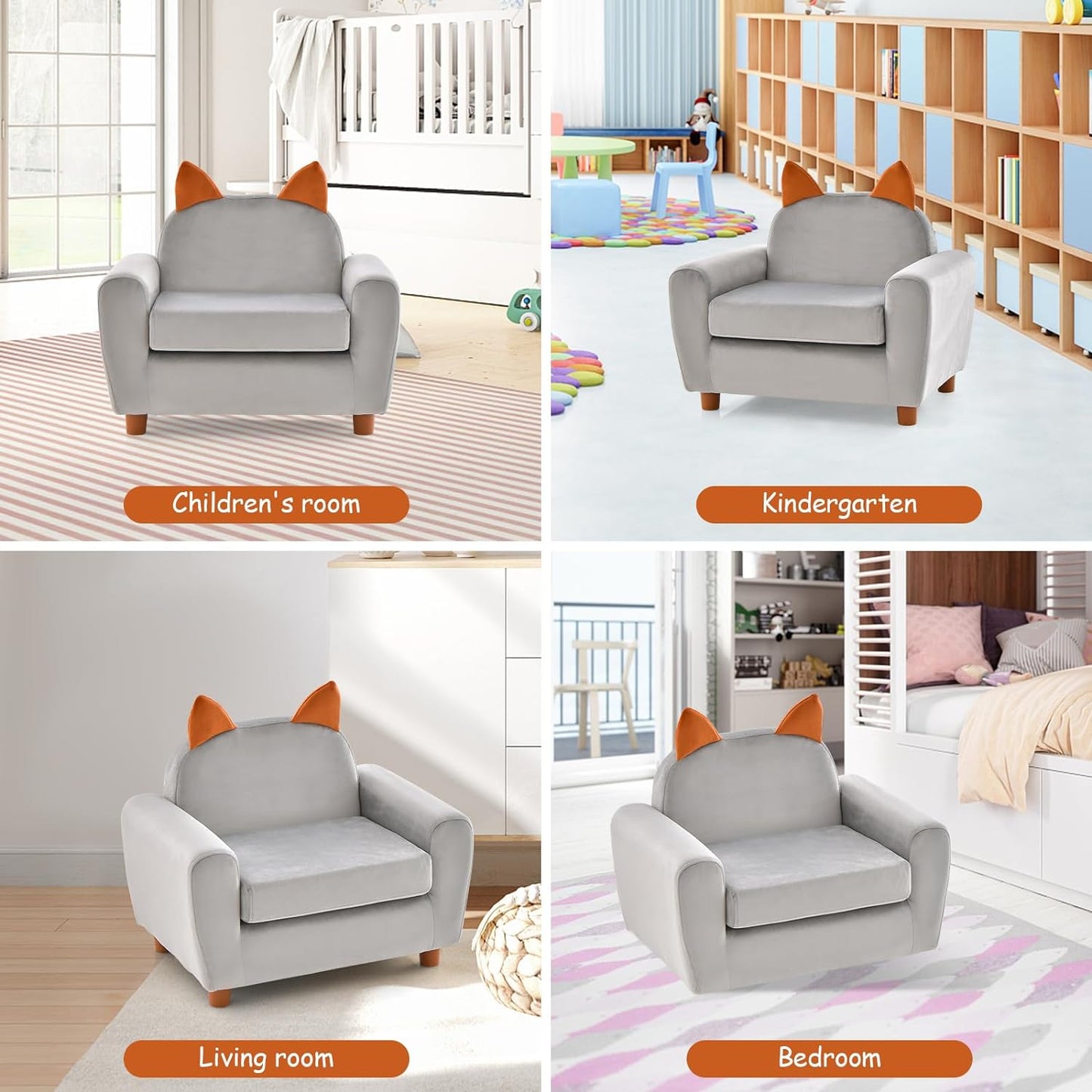 INFANS Kids Sofa with Footstool, 2 Seat Toddler Upholstered Couch, Children Armrest Chair Lounge for Nursery Kindergarten Kids Room Boys Girls, Sturdy Wood Construction Velvet Surface