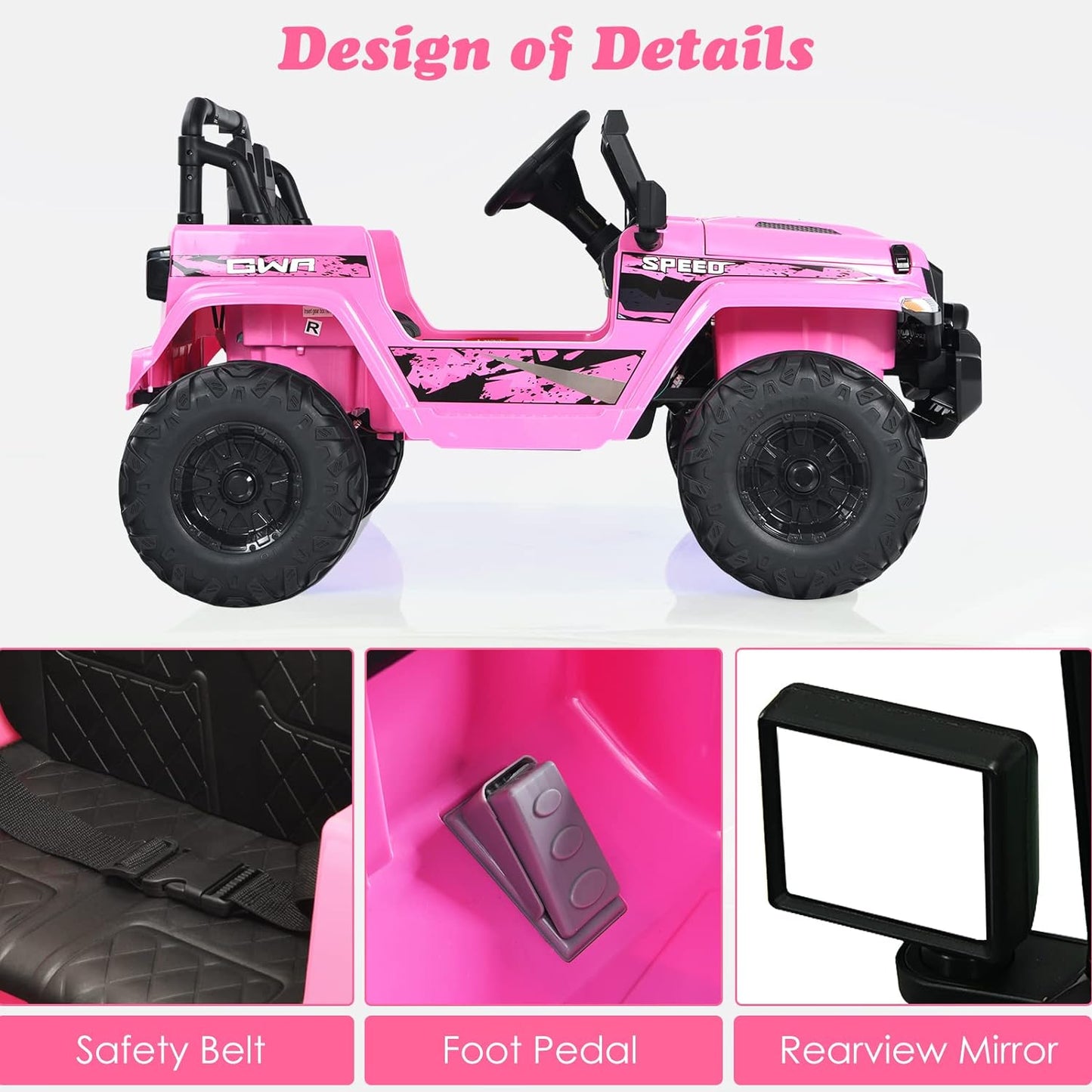 OLAKIDS Kids Ride on Truck, 12V Electric Vehicle with Remote Control, Battery Powered Toddler Car with Music, Horn, 3 Speeds, LED Lights, Bluetooth, USB, Radio
