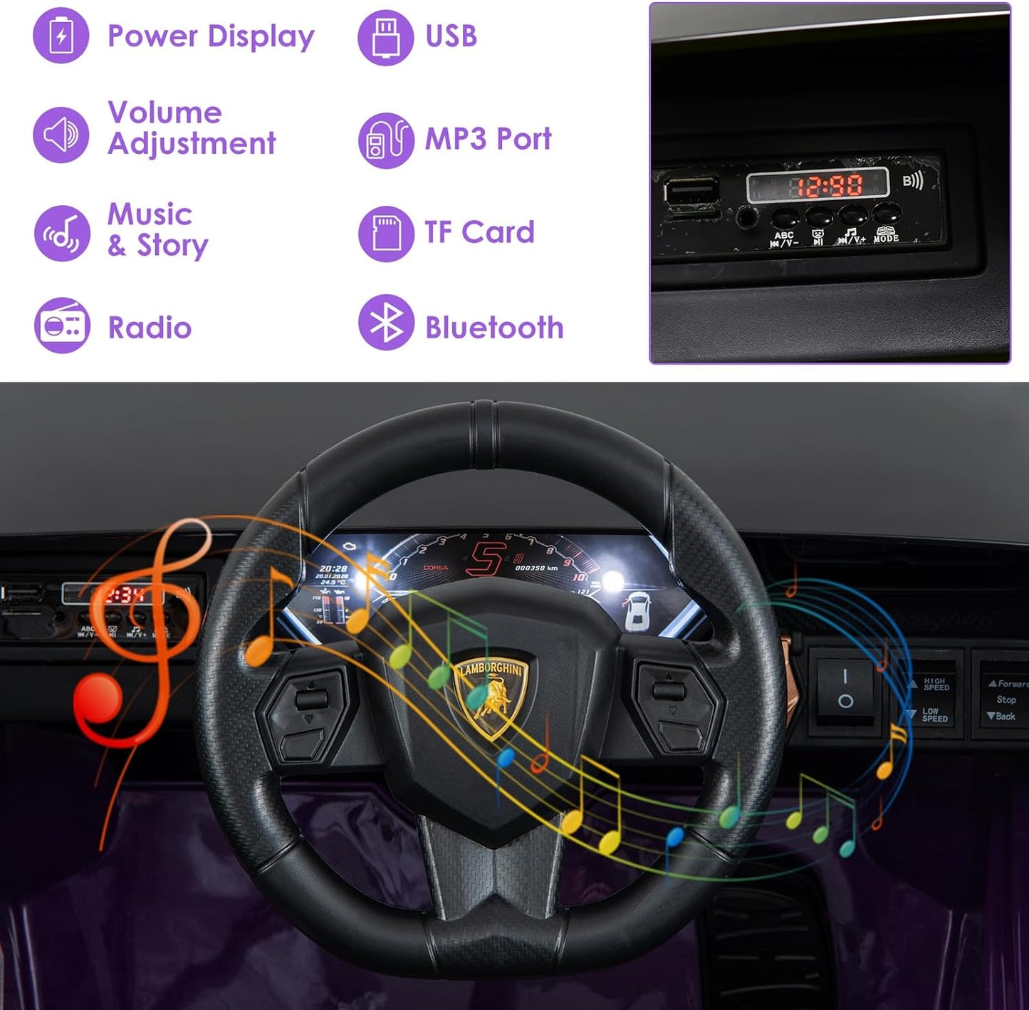 OLAKIDS Licensed Lamborghini Sian Kids Ride on Car with Parent Remote Control, 12V Electric Toy Roadster