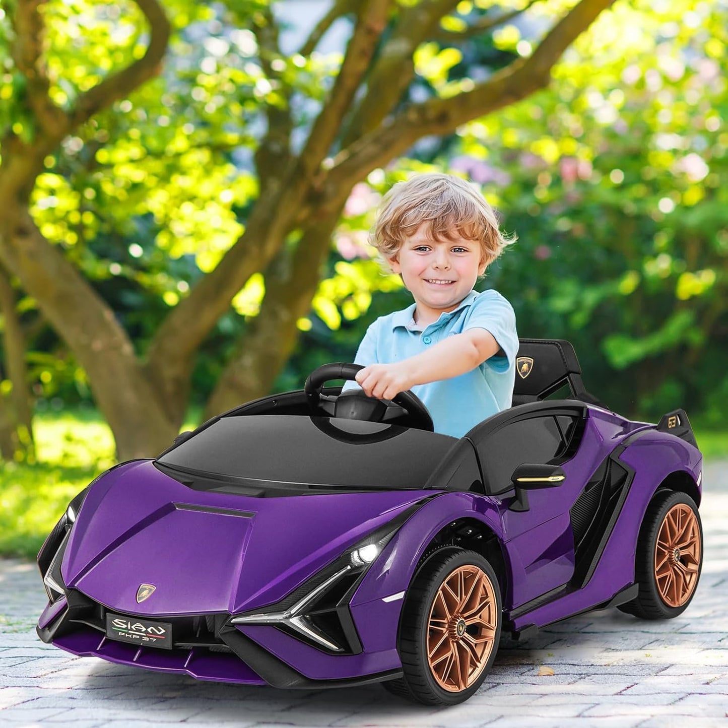 OLAKIDS Licensed Lamborghini Sian Kids Ride on Car with Parent Remote Control, 12V Electric Toy Roadster