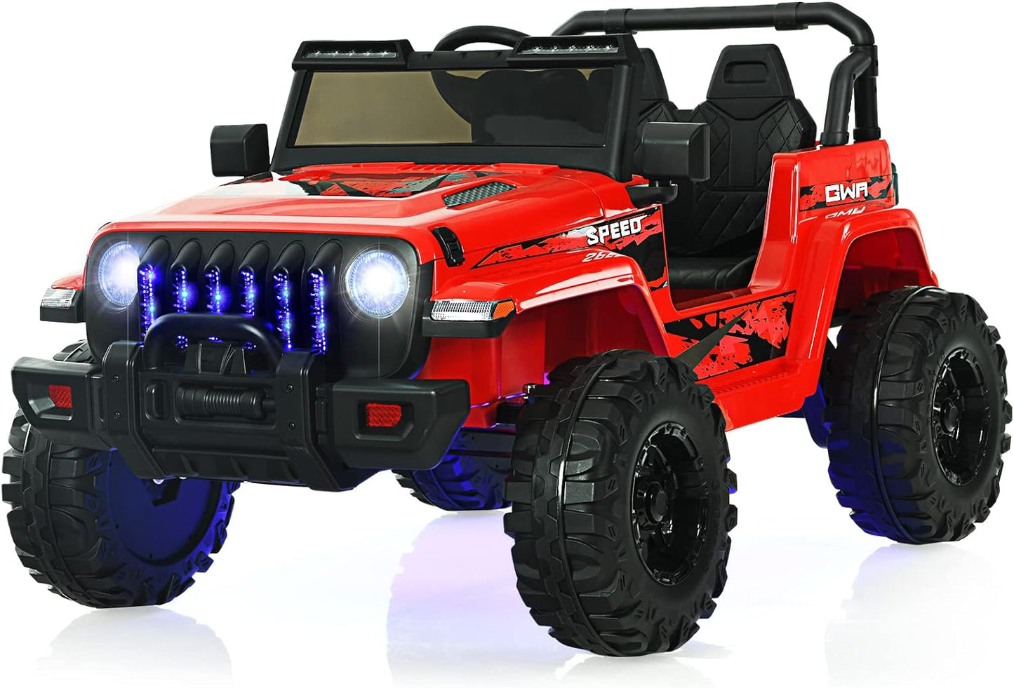OLAKIDS Kids Ride on Truck, 12V Electric Vehicle with Remote Control, Battery Powered Toddler Car with Music, Horn, 3 Speeds, LED Lights, Bluetooth, USB, Radio