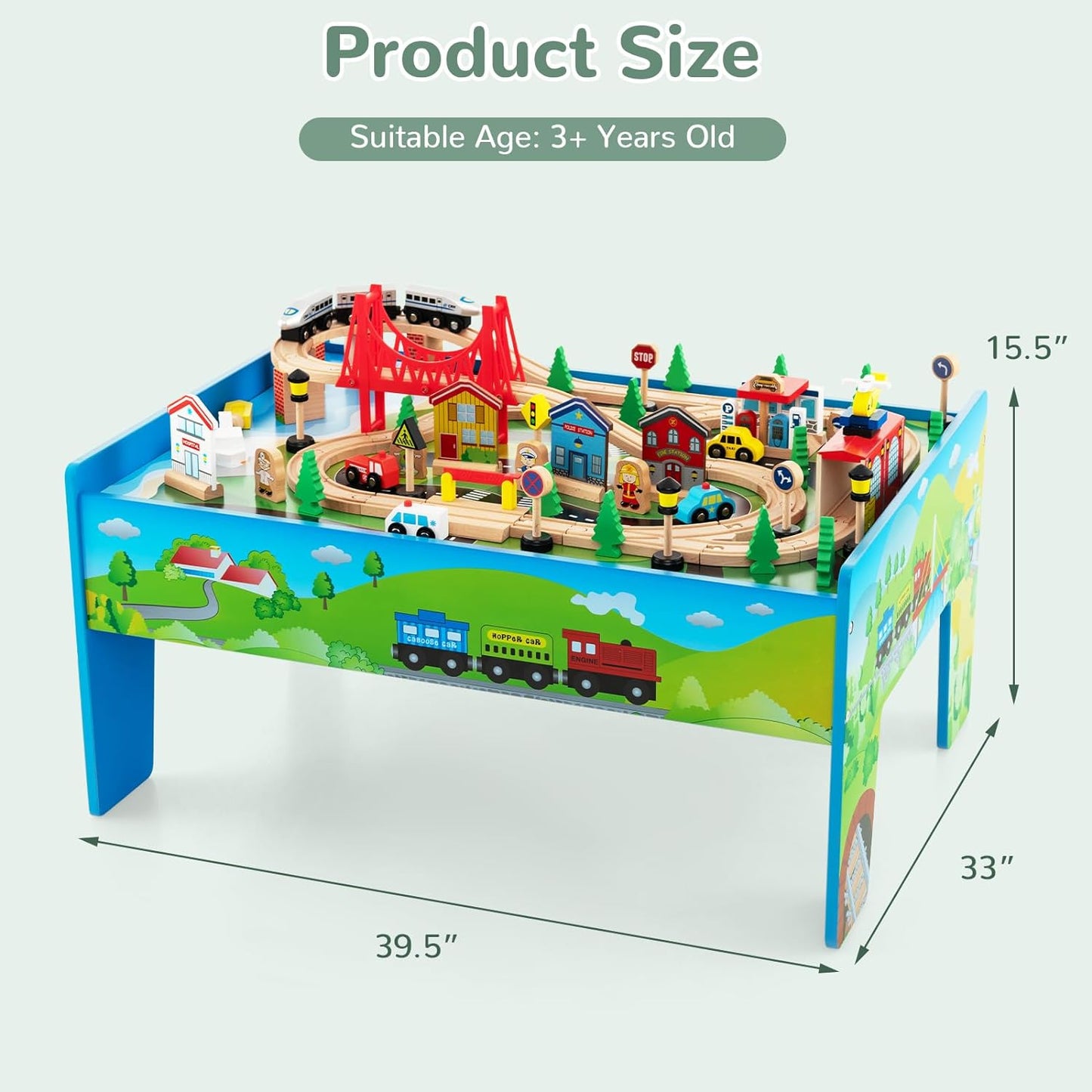 INFANS Train Table, 84 Pieces Wooden Kids Activity Toy Table Playset with Storage Drawer Reversible Detachable Tabletop, Tracks, Train, Railway, City, Gift for Toddler Boys Girls Ages 3+