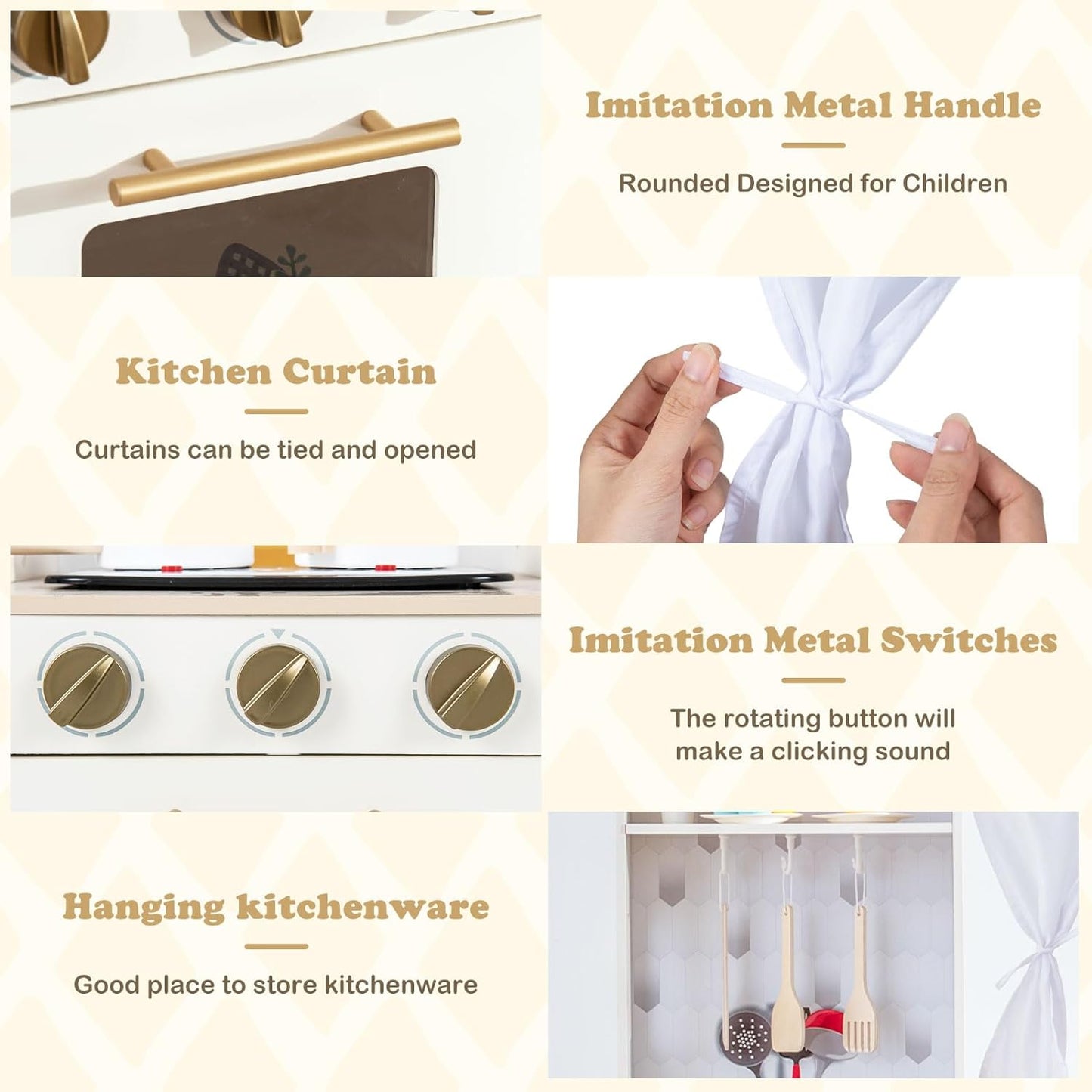 INFANS Kid Kitchen Playset, Toddler Wooden Pretend Cooking Set with Realistic Light & Sound, Stove, Sink, Microwave, Storage Cabinet, Play Kitchen Toy Set for Children Boys Girls