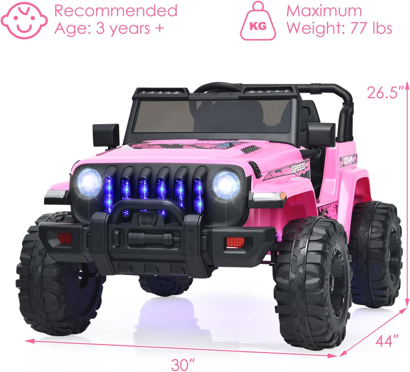 OLAKIDS Kids Ride on Truck, 12V Electric Vehicle with Remote Control, Battery Powered Toddler Car with Music, Horn, 3 Speeds, LED Lights, Bluetooth, USB, Radio
